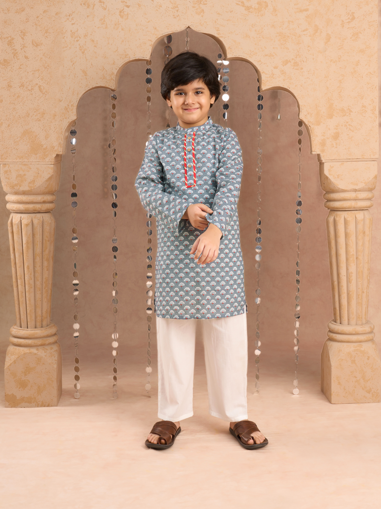 Jaipur Boys Grey Kurta and Pyjama Ethnic Set