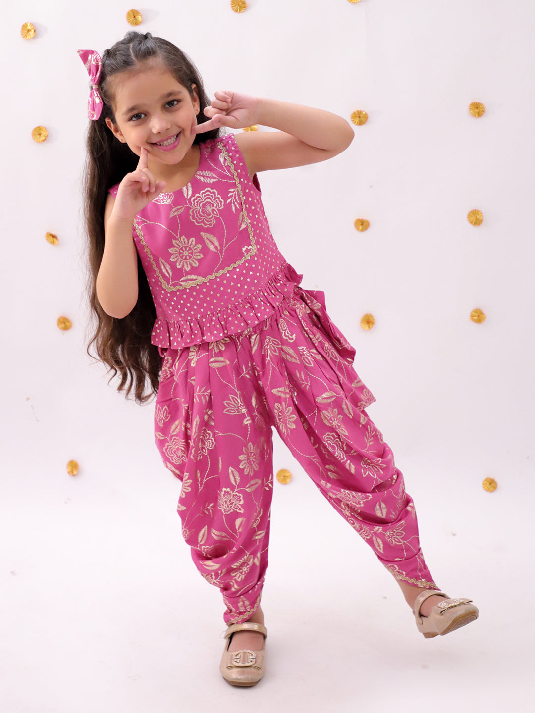 Khilkhilahat Pink Top and Dhoti Set For Girls
