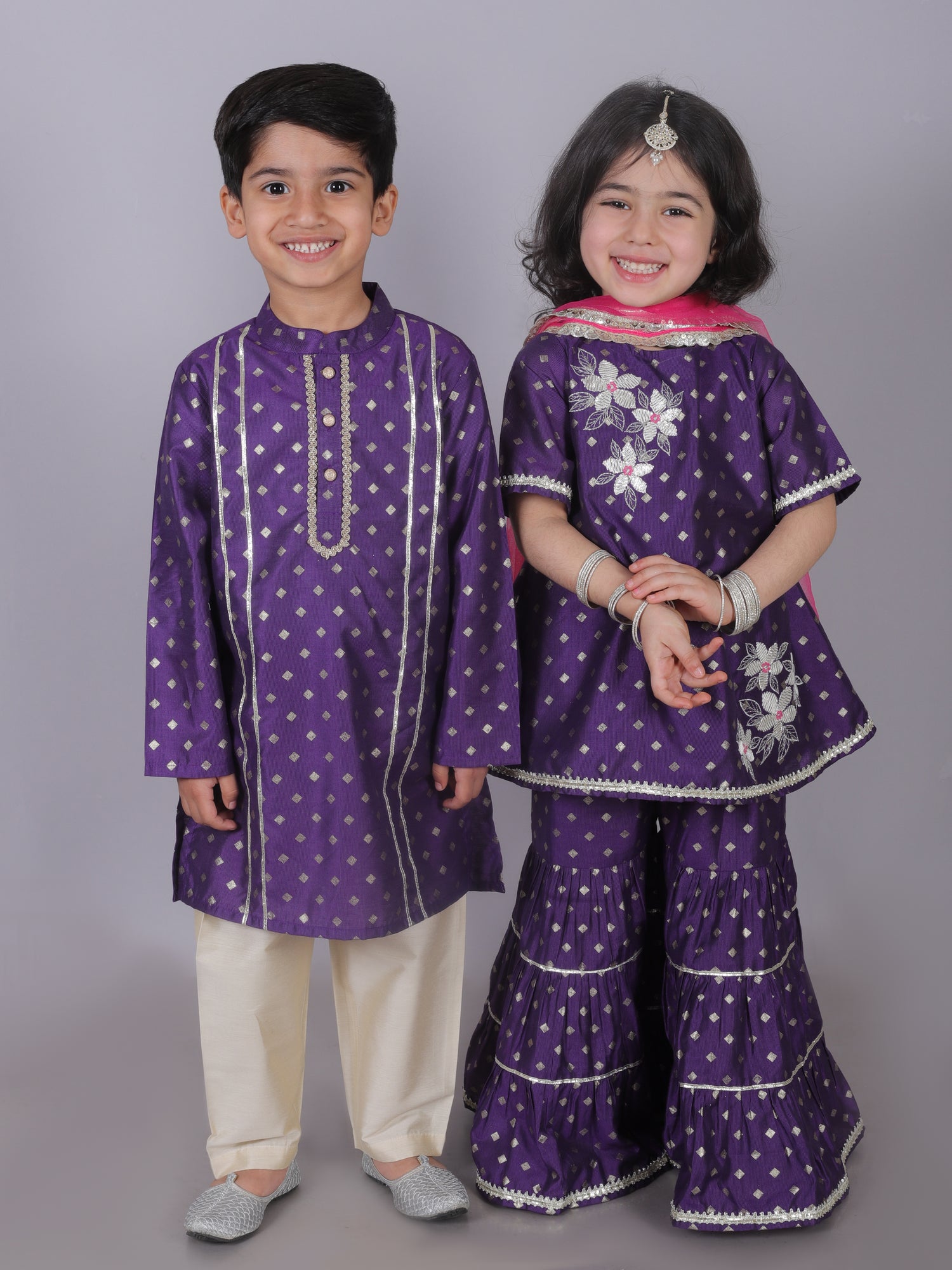 Zarqa Boys Purple Kurta with Golden pant set