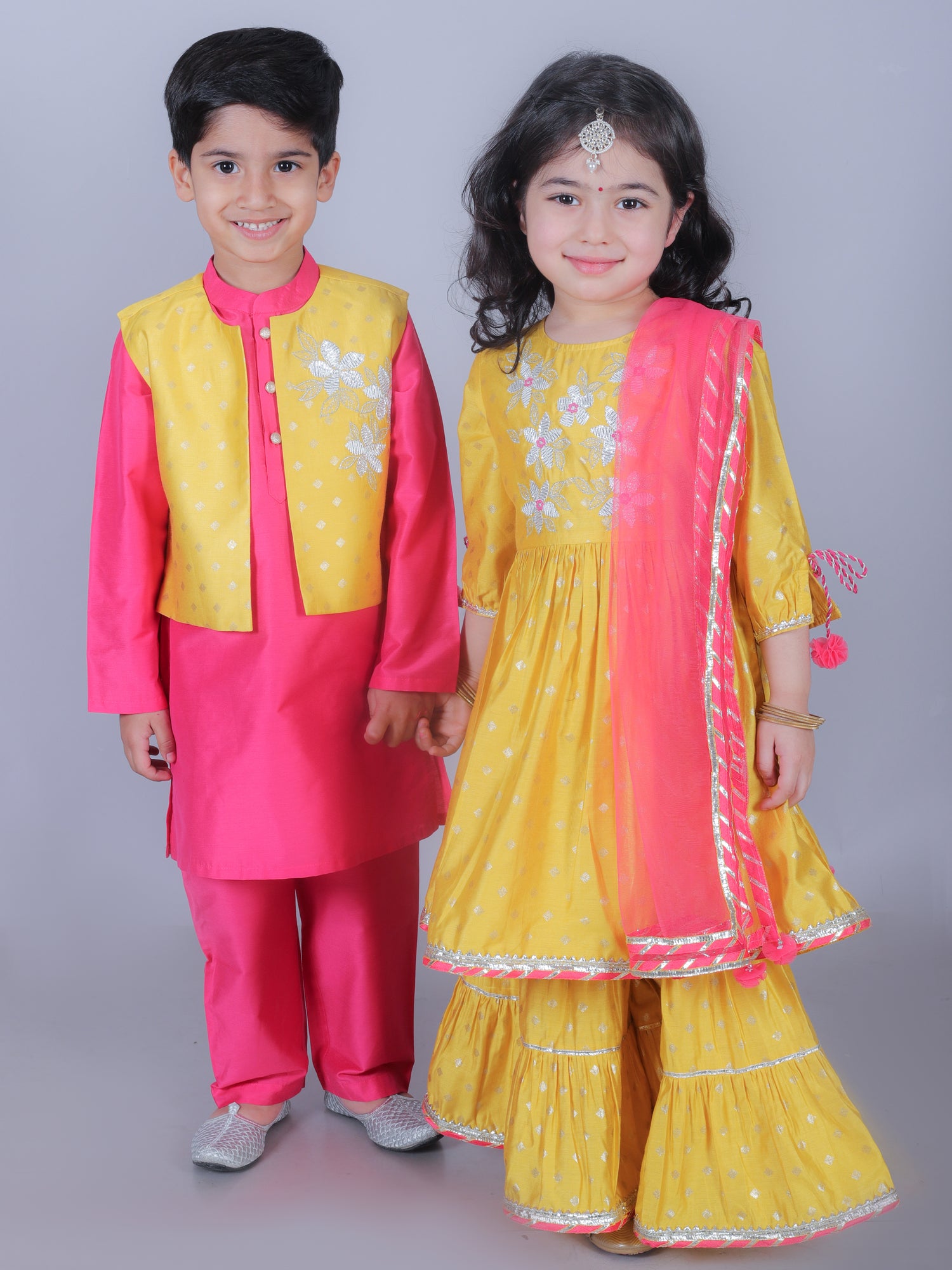 Zarqa Girls Yellow kurta with Sharara and Dupatta set