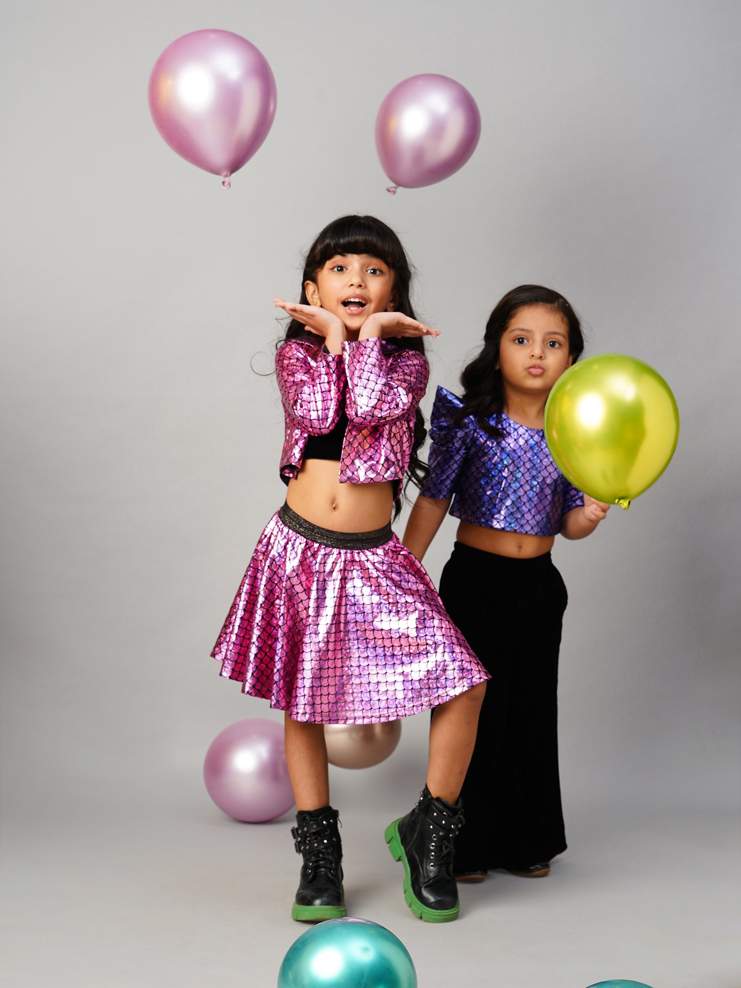 Razzle Dazzle Girls Party Purple Shimmer Top With Palazzo Pant