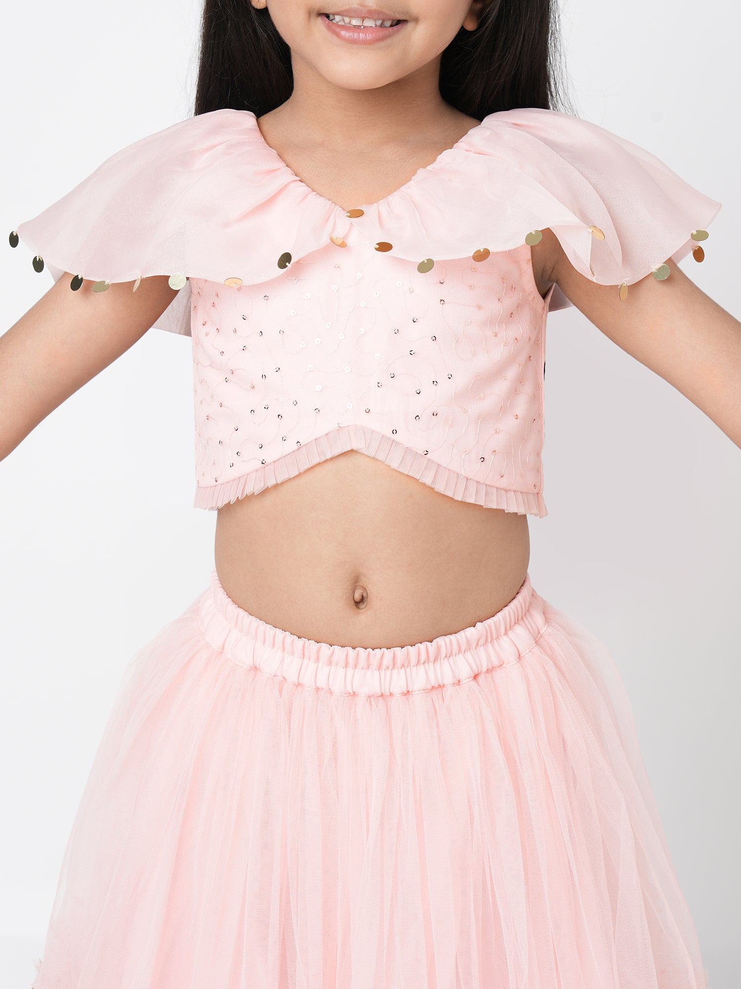 Paris Nights Girls Peach Sequin  Embroidered Lehanga Choli