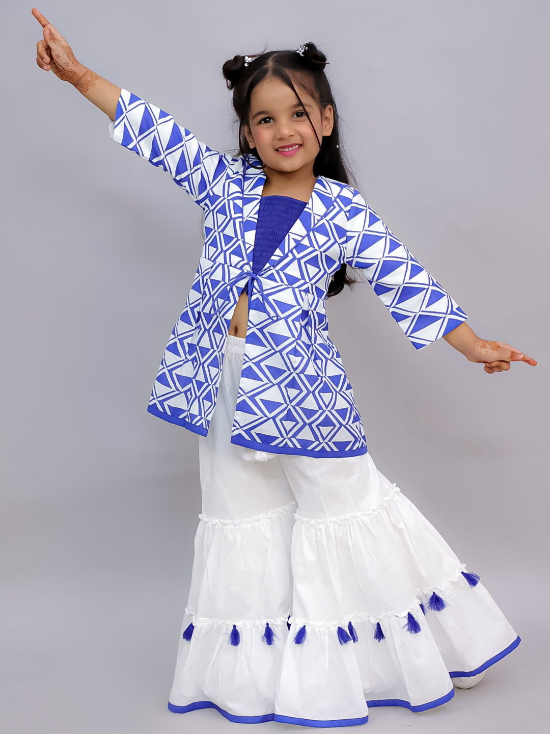 Shor-Gul Blue Kurta Sharara and Bustier Set For Girls