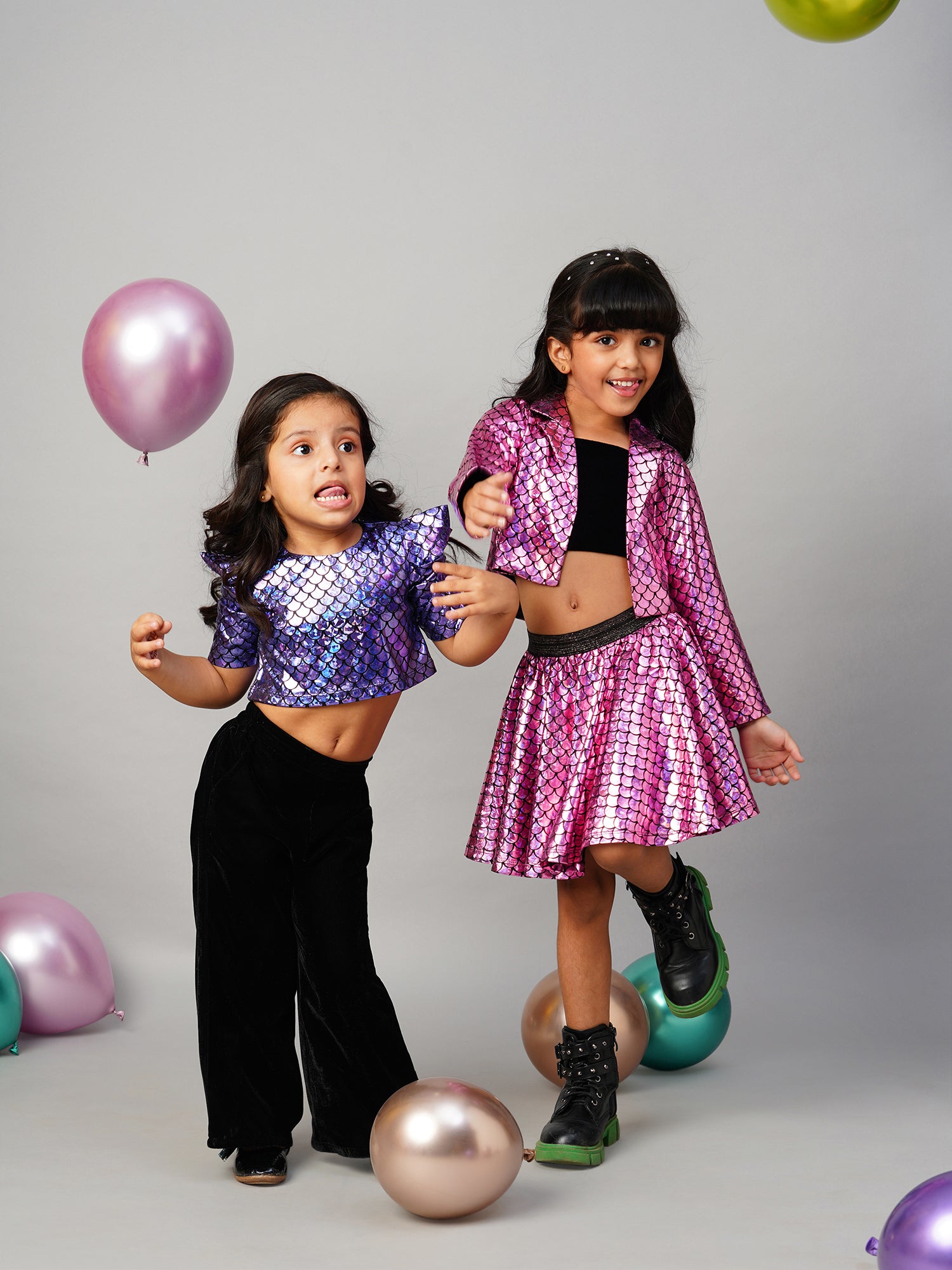 Razzle Dazzle Girls Party Purple Shimmer Top With Palazzo Pant