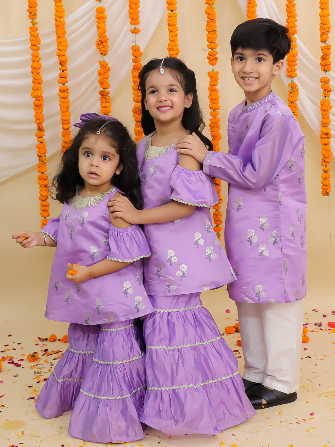 Mishti Purple Kurta and Sharara Set For Girls