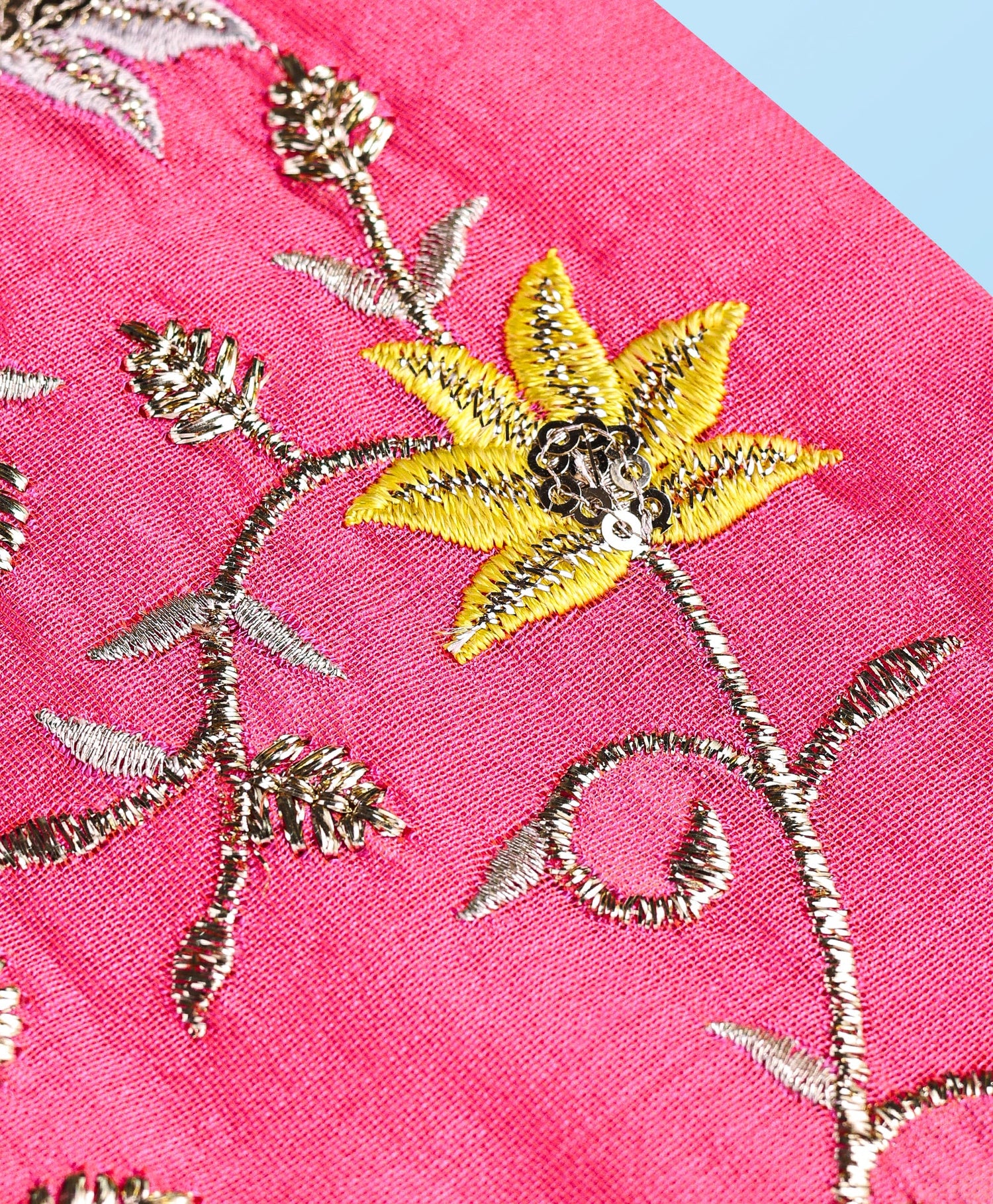 Girls ethnic Embroidered choli with layered mukesh print organza ghaghra set