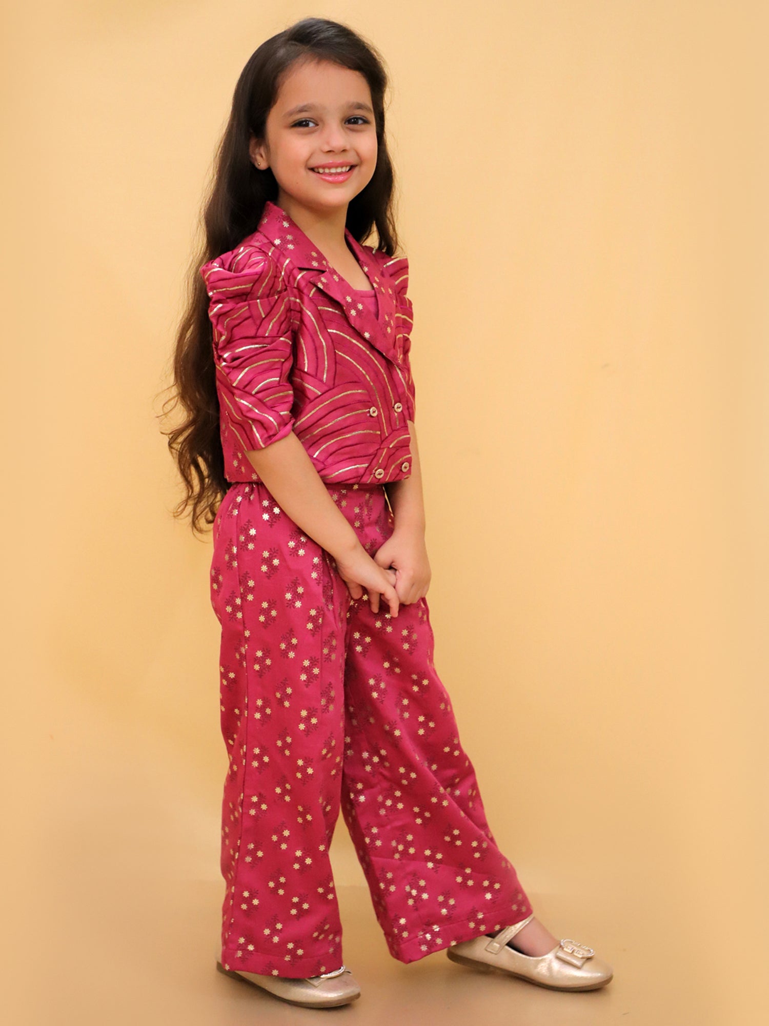 Bollywood Tadka Wine Stylish Jacket and Pant With Bustier Set For Girls