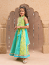 Jaipur Girls Green Cotton Lehanga and Choli with Dupata Ethnic Set