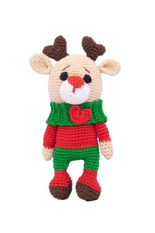 Handcrafted Amigurumi Christmas Soft Toy- happy reindeer