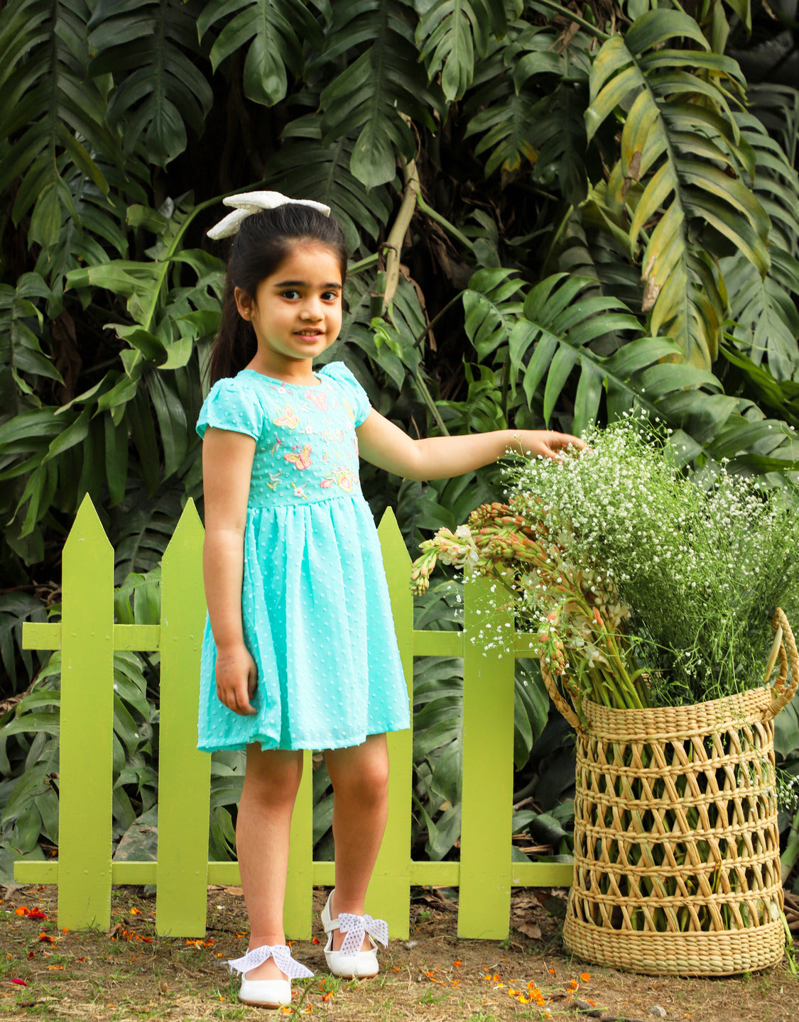 Girls georgette dobby dress with multicolor embroidery