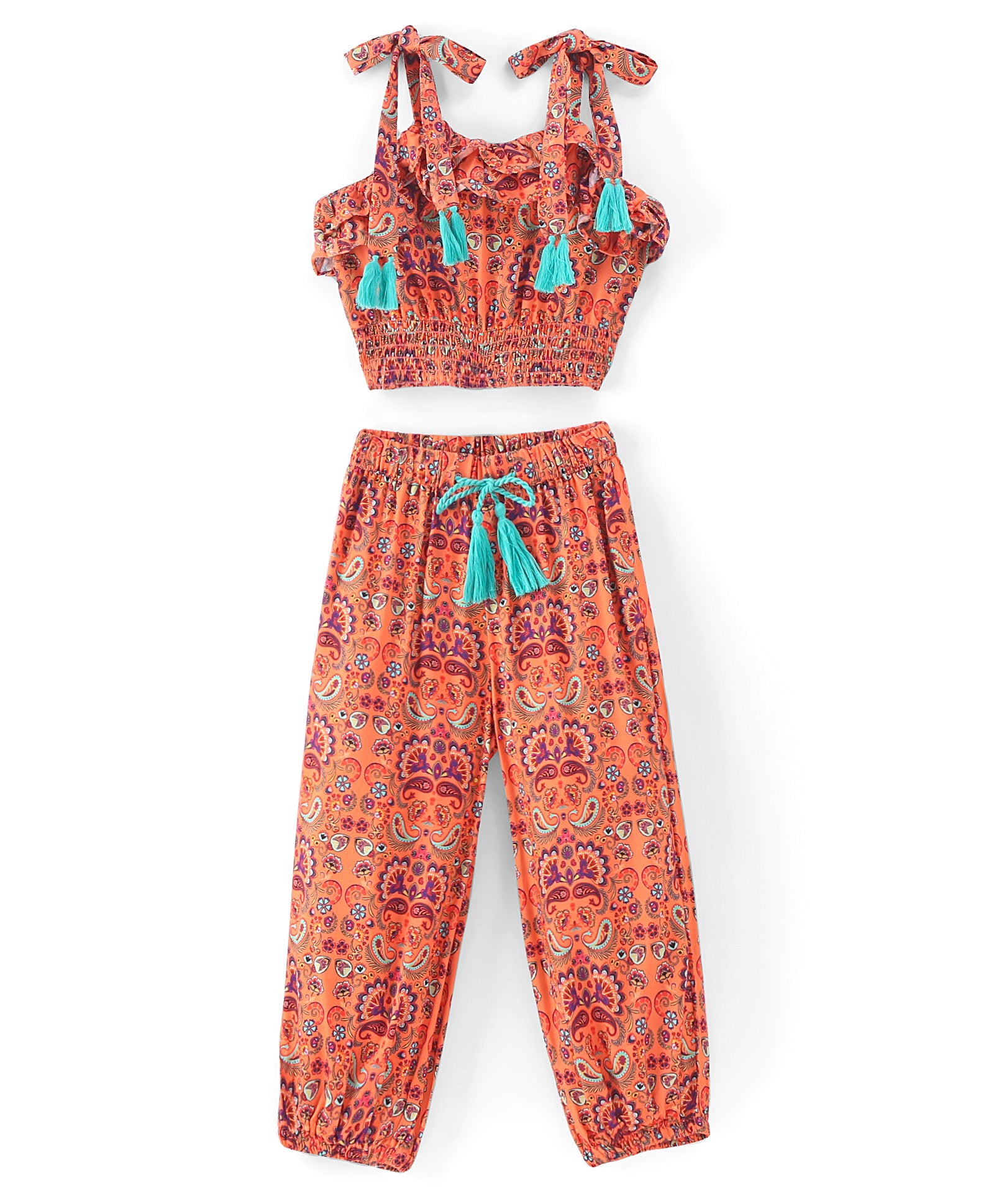 Sassy Boho Girls Orange crop Top with Joggers set from the sibling Collection