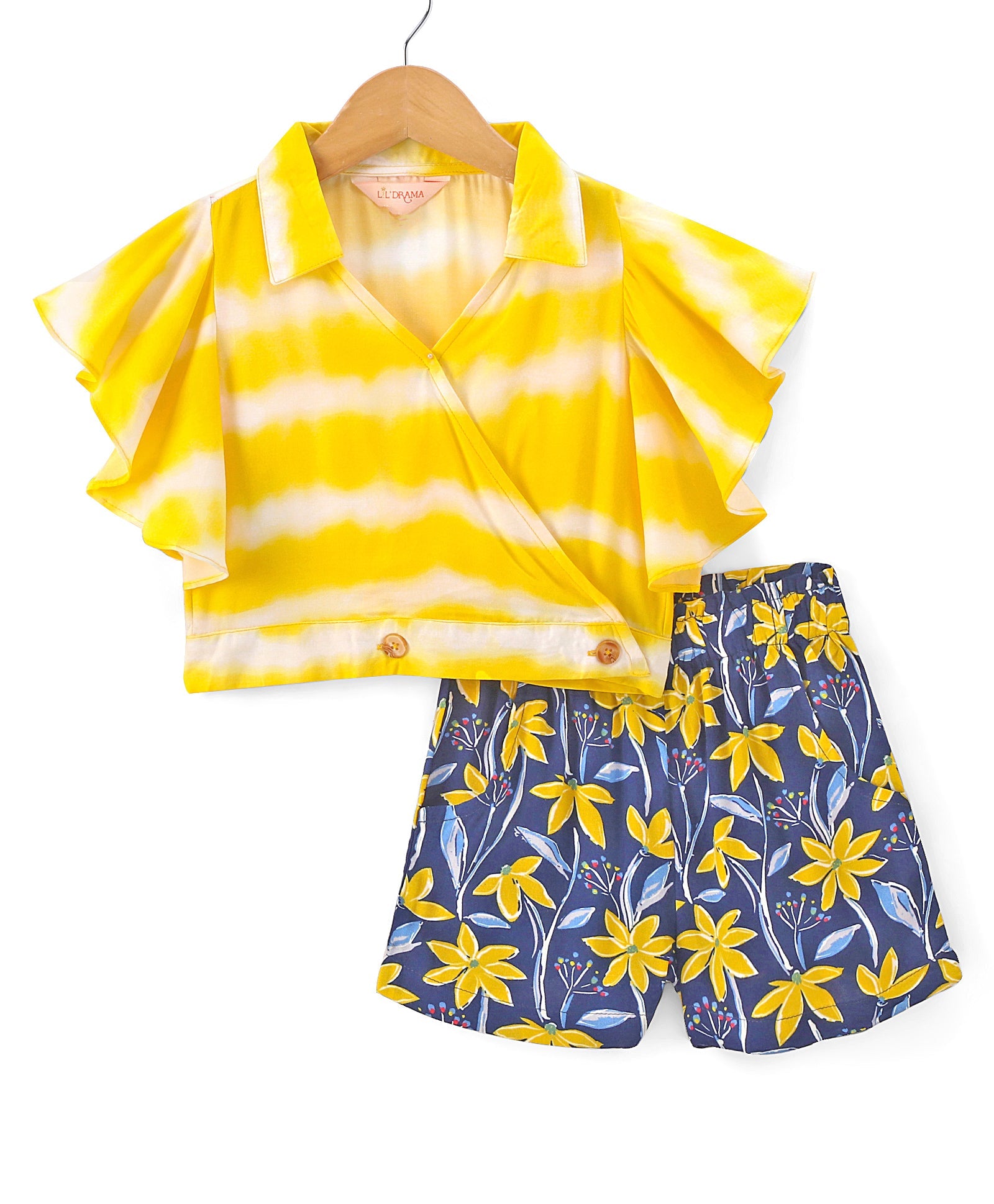 Sassy Boho Girls Yellow crop Top with Shorts set from the sibling Collection