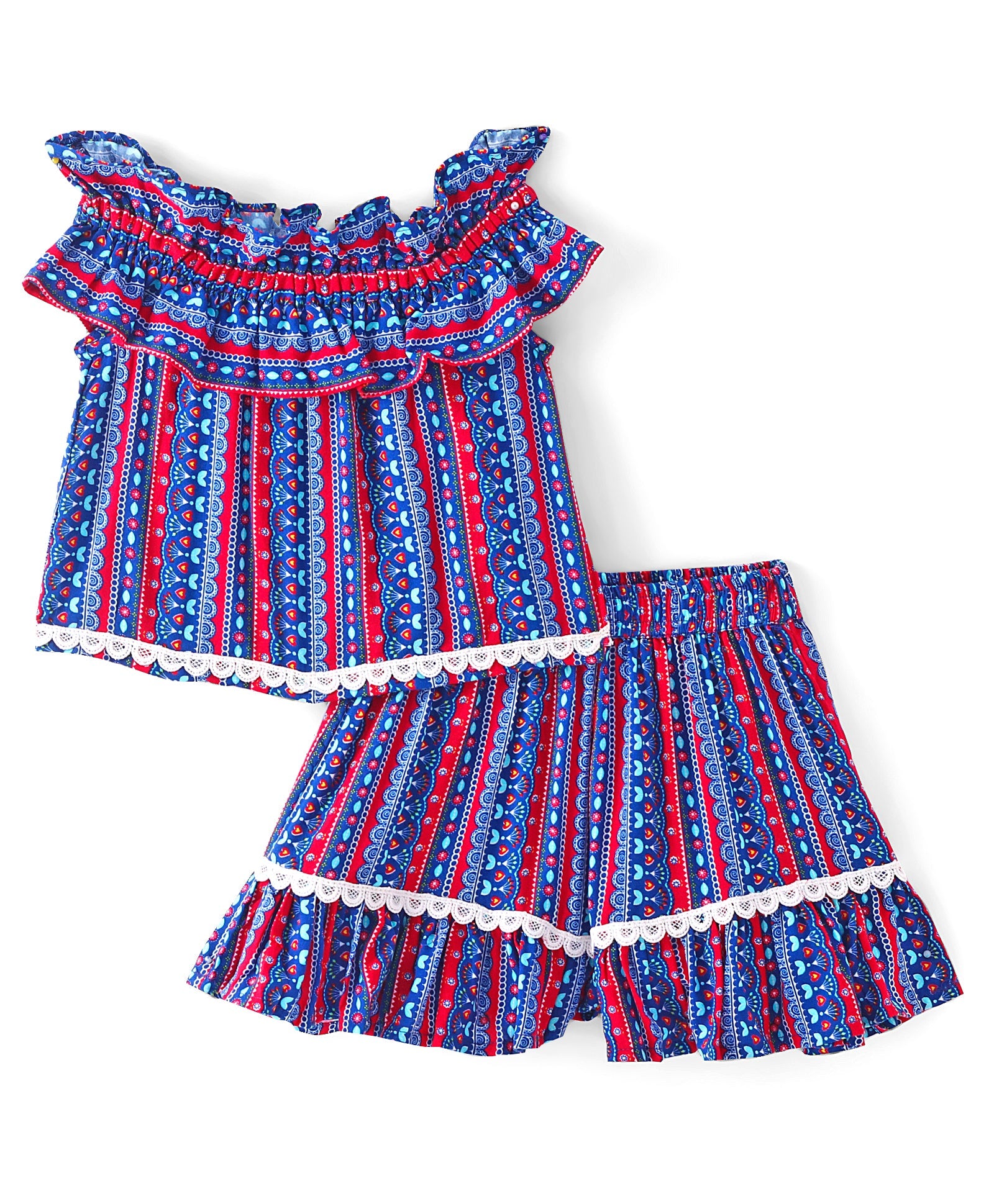 Sassy Boho Girls Blue crop Top with Shorts set from the sibling Collection