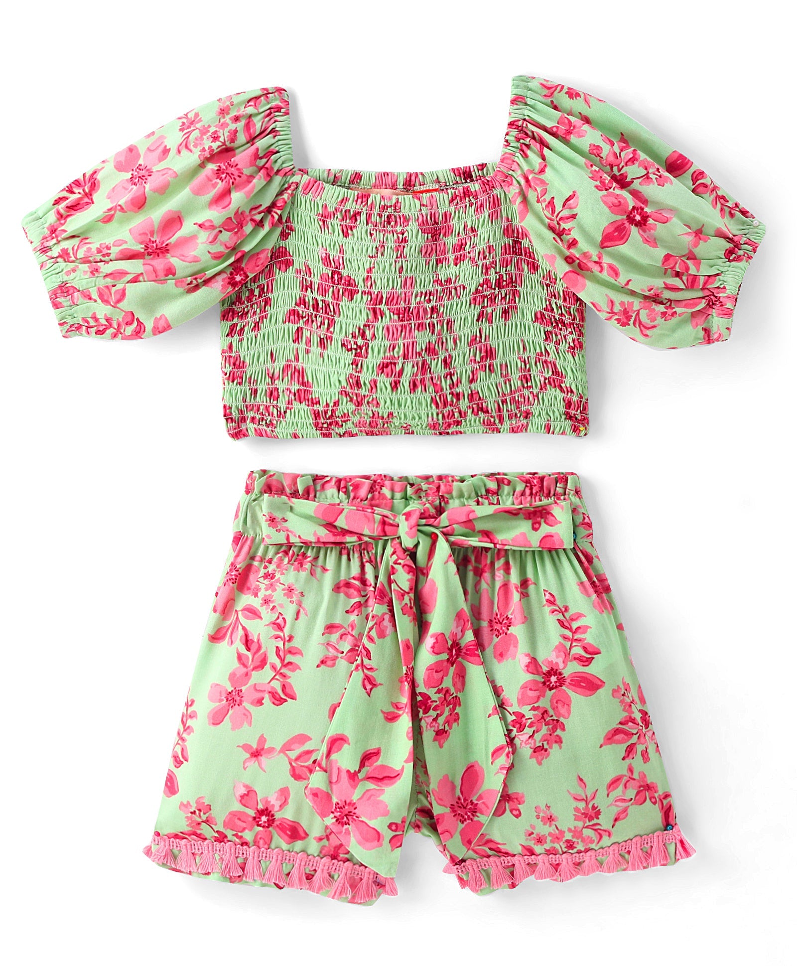 Sassy Boho Girls Green crop Top with shorts set from the sibling collection