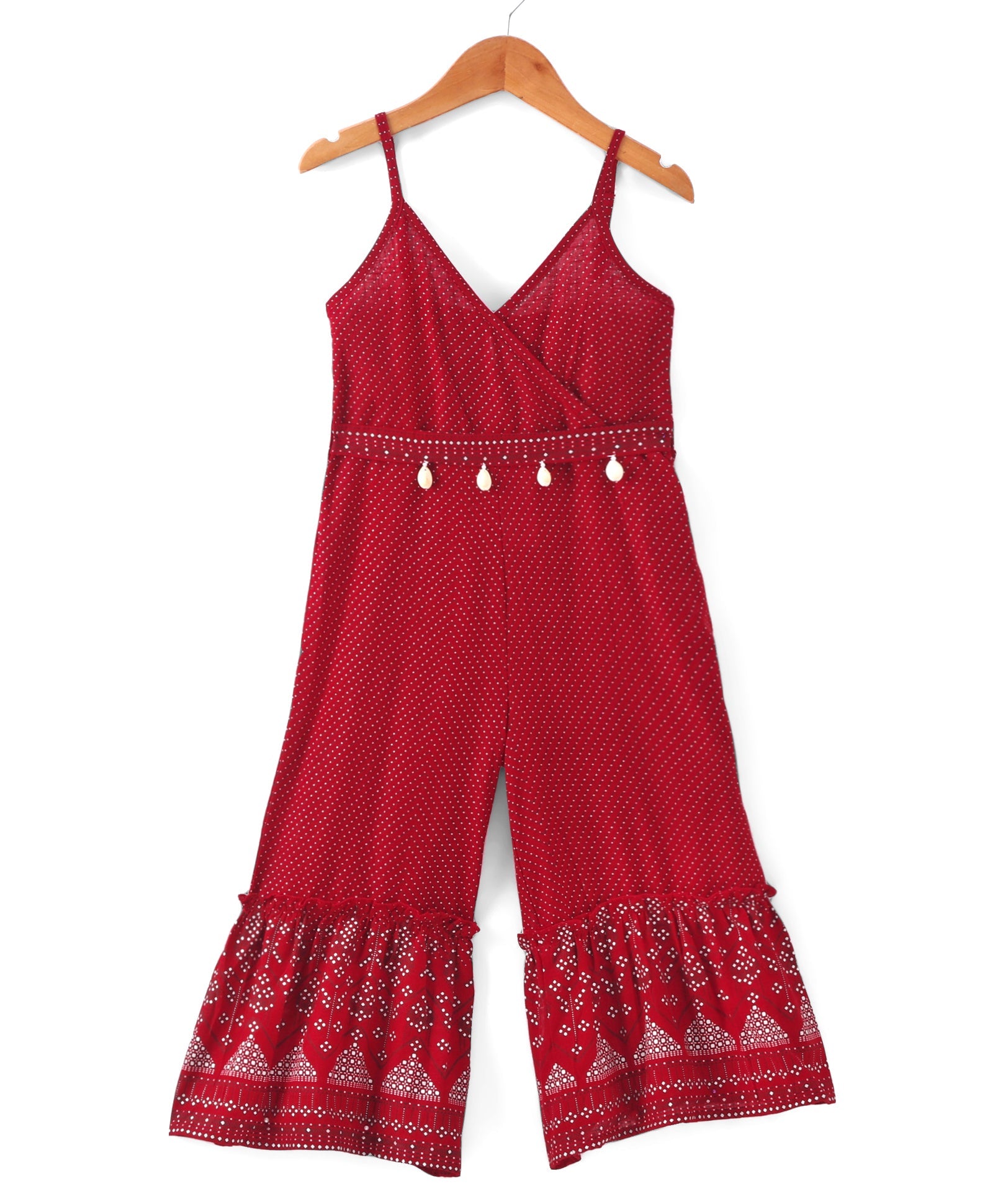 Girls Printed Cotton Jumpsuit with Kodi Embroidery