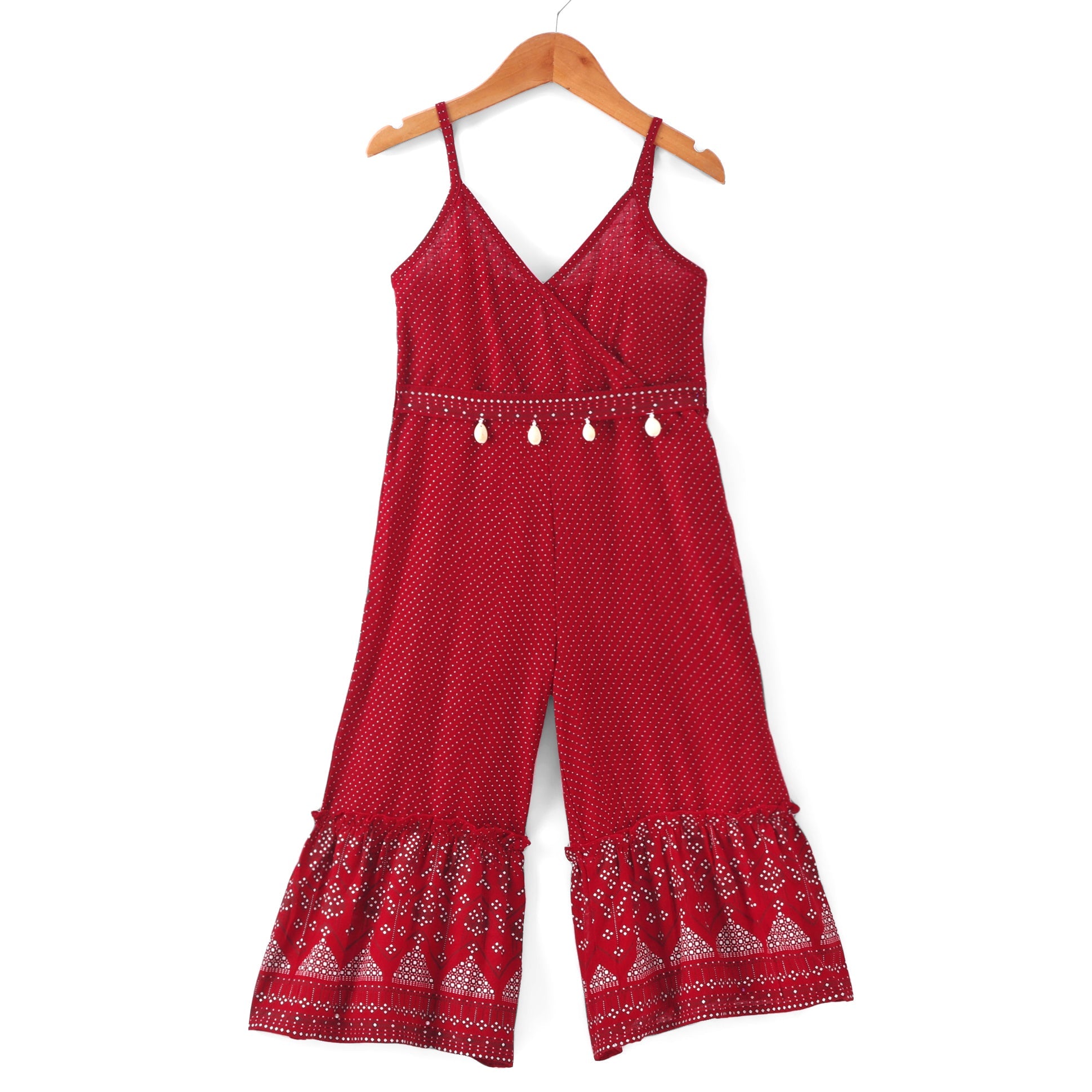 Girls Printed Cotton Jumpsuit with Kodi Embroidery
