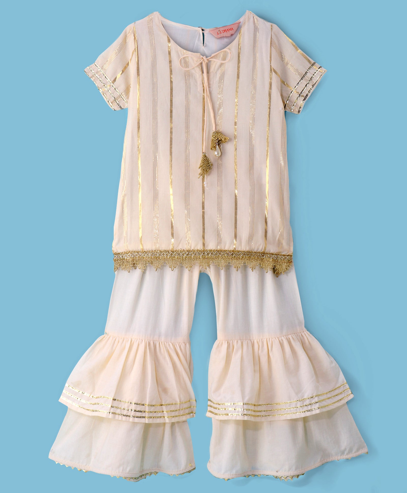 Girls kurta with gold tassles & Sharara set