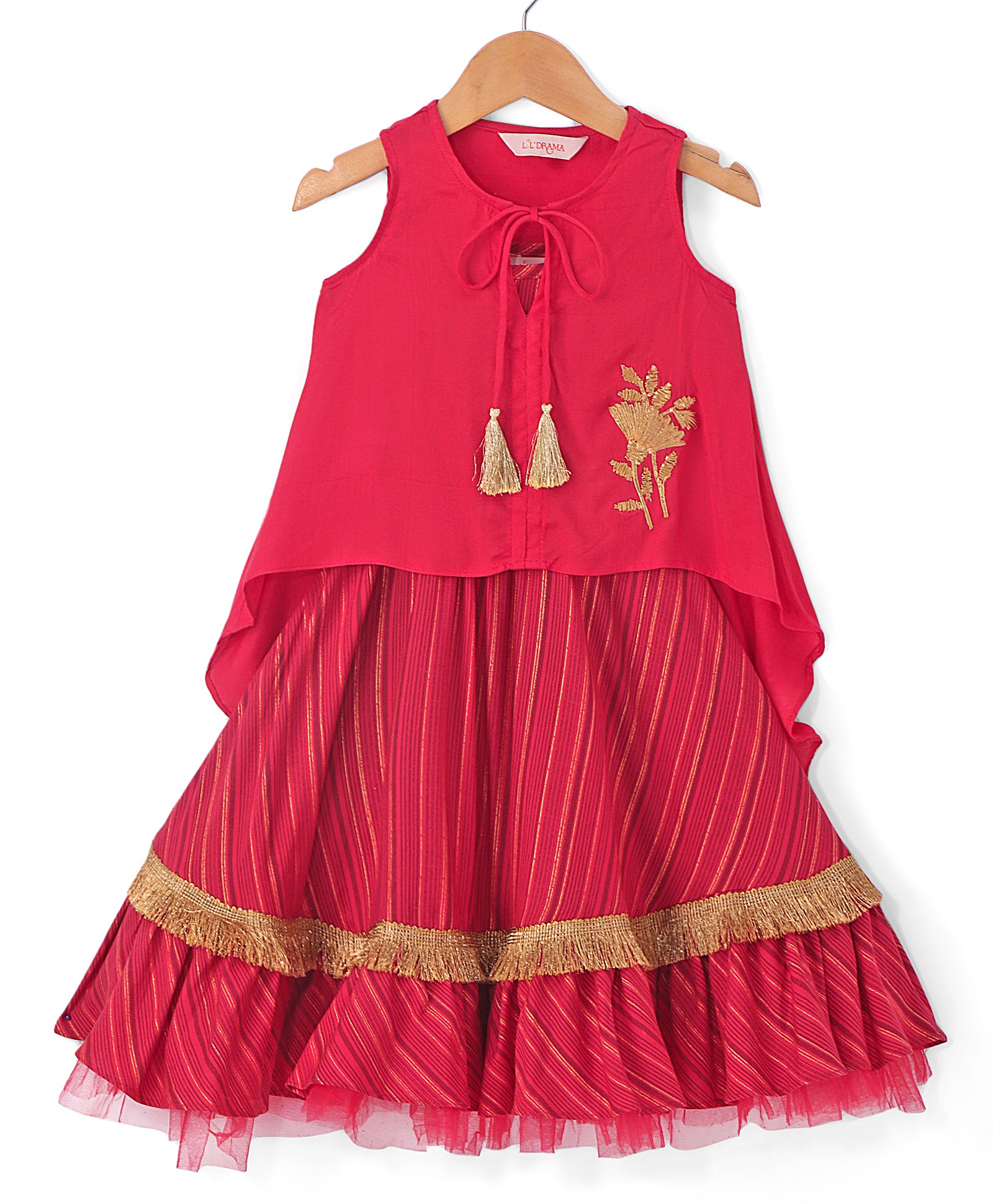 Girls Stylish Gold Embroidered cape with viscose Gold Printed Dress