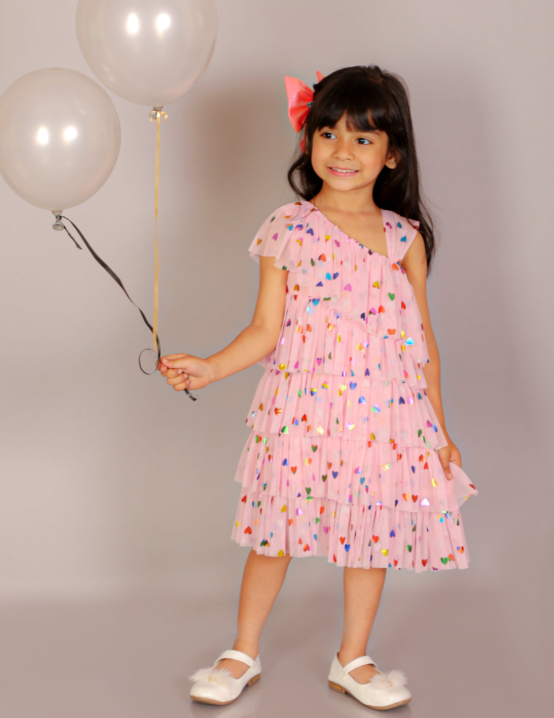 Glam up Girls Pink Tiered Pleating Party Dress