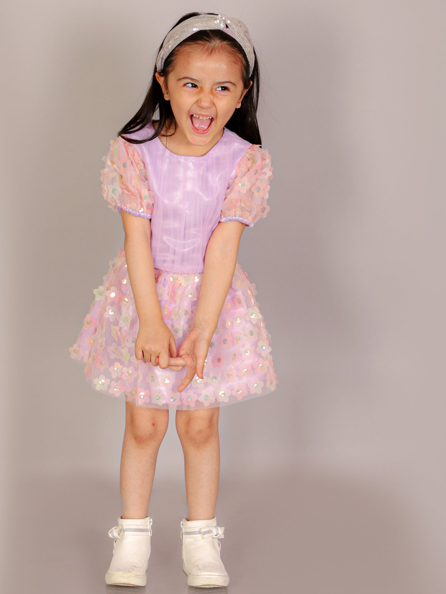 Paris Nights Girls Lilac 3D Flower Party Skirt with Top set