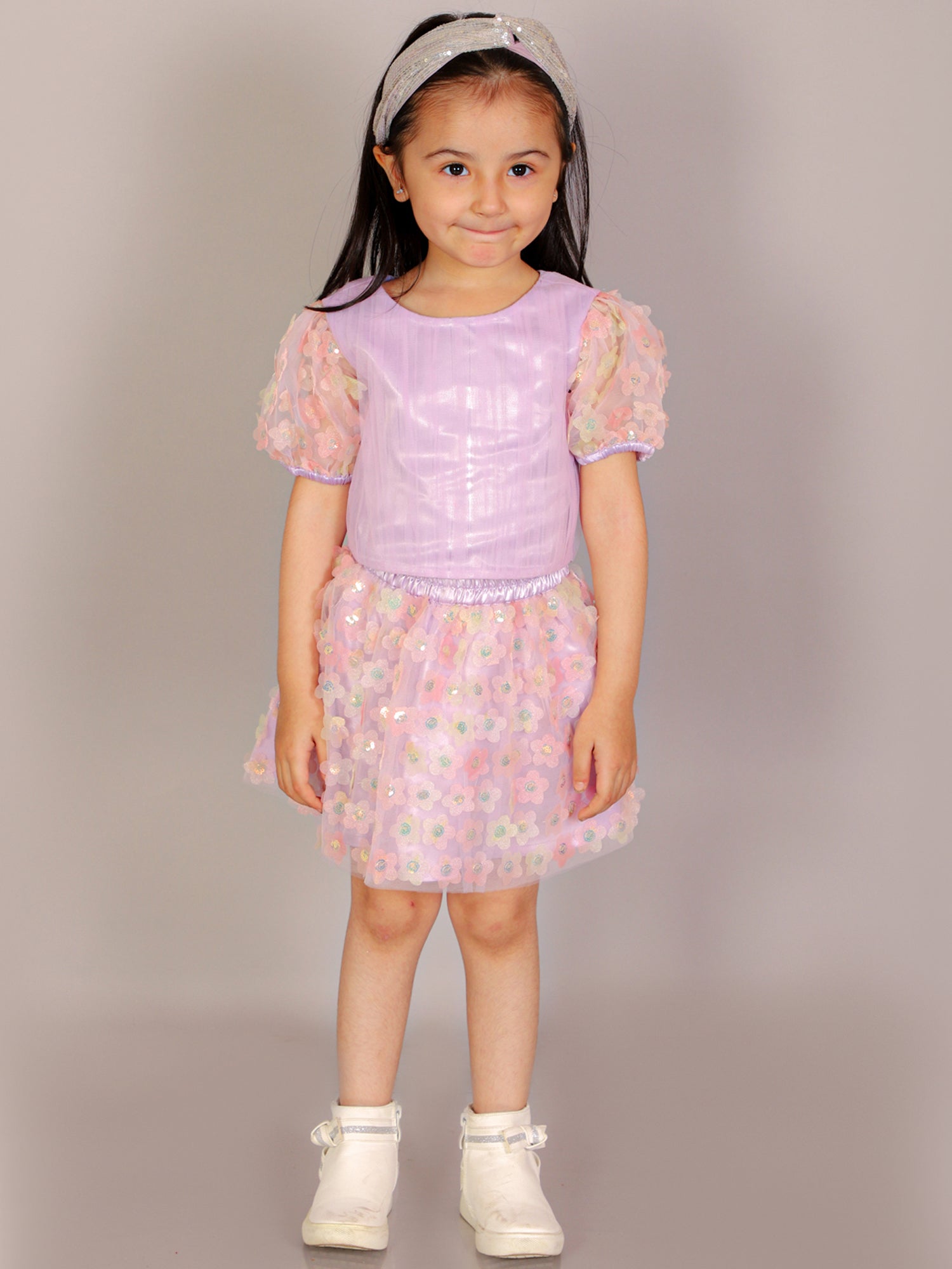 Paris Nights Girls Lilac 3D Flower Party Skirt with Top set