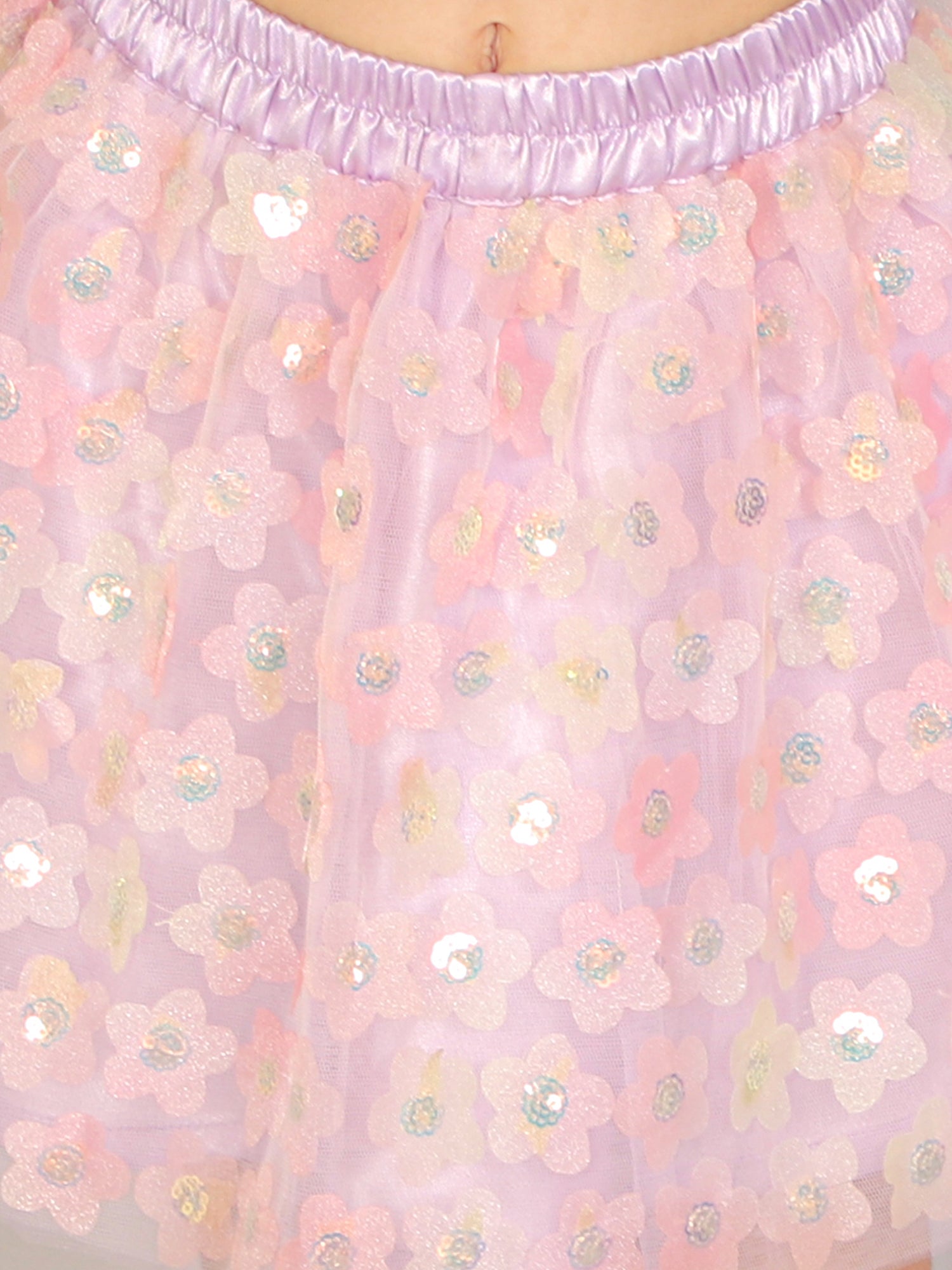 Paris Nights Girls Lilac 3D Flower Party Skirt with Top set