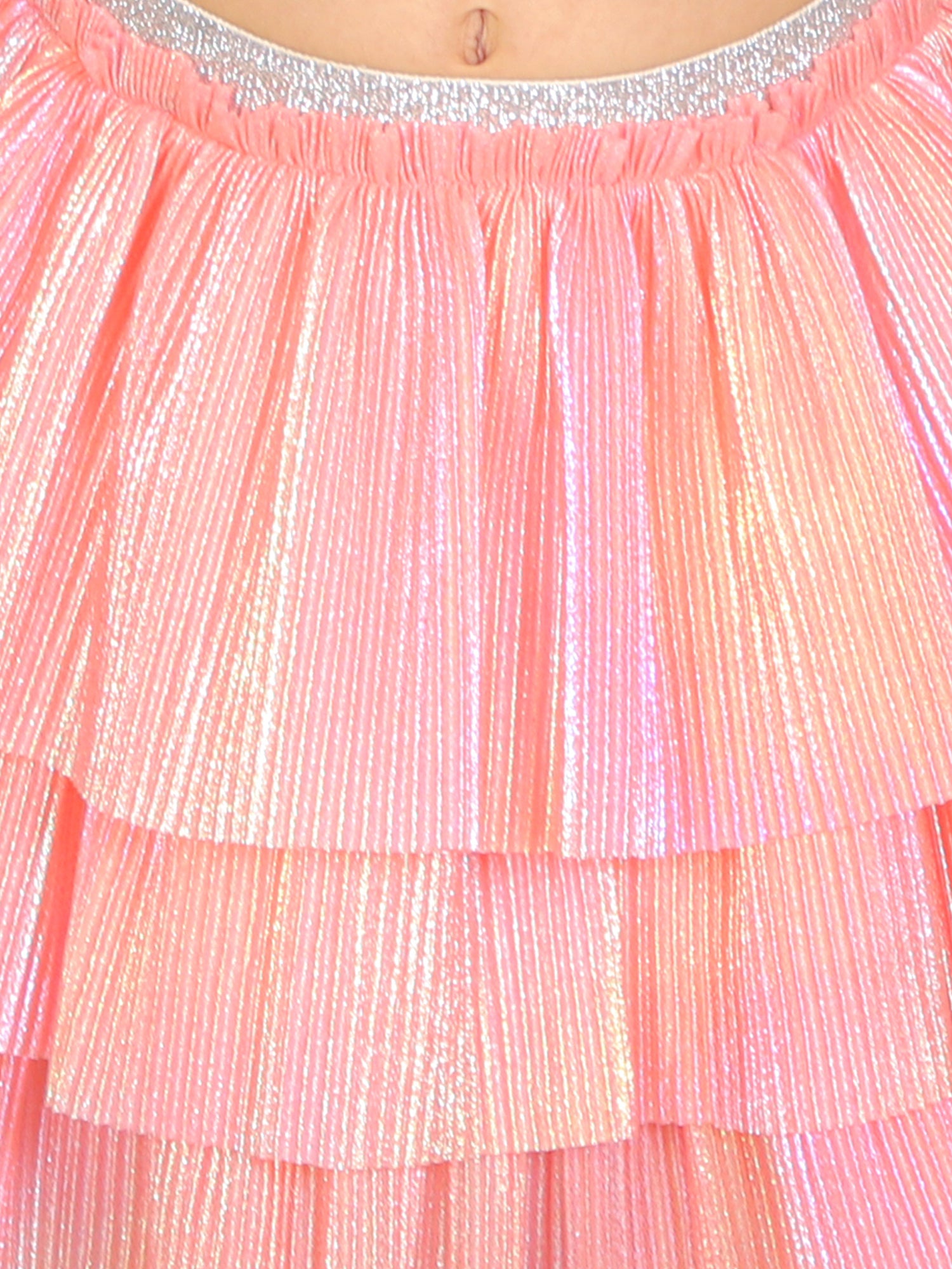 Paris Nights Girls Pink 3D Flower Party Crop Top and skirt Set