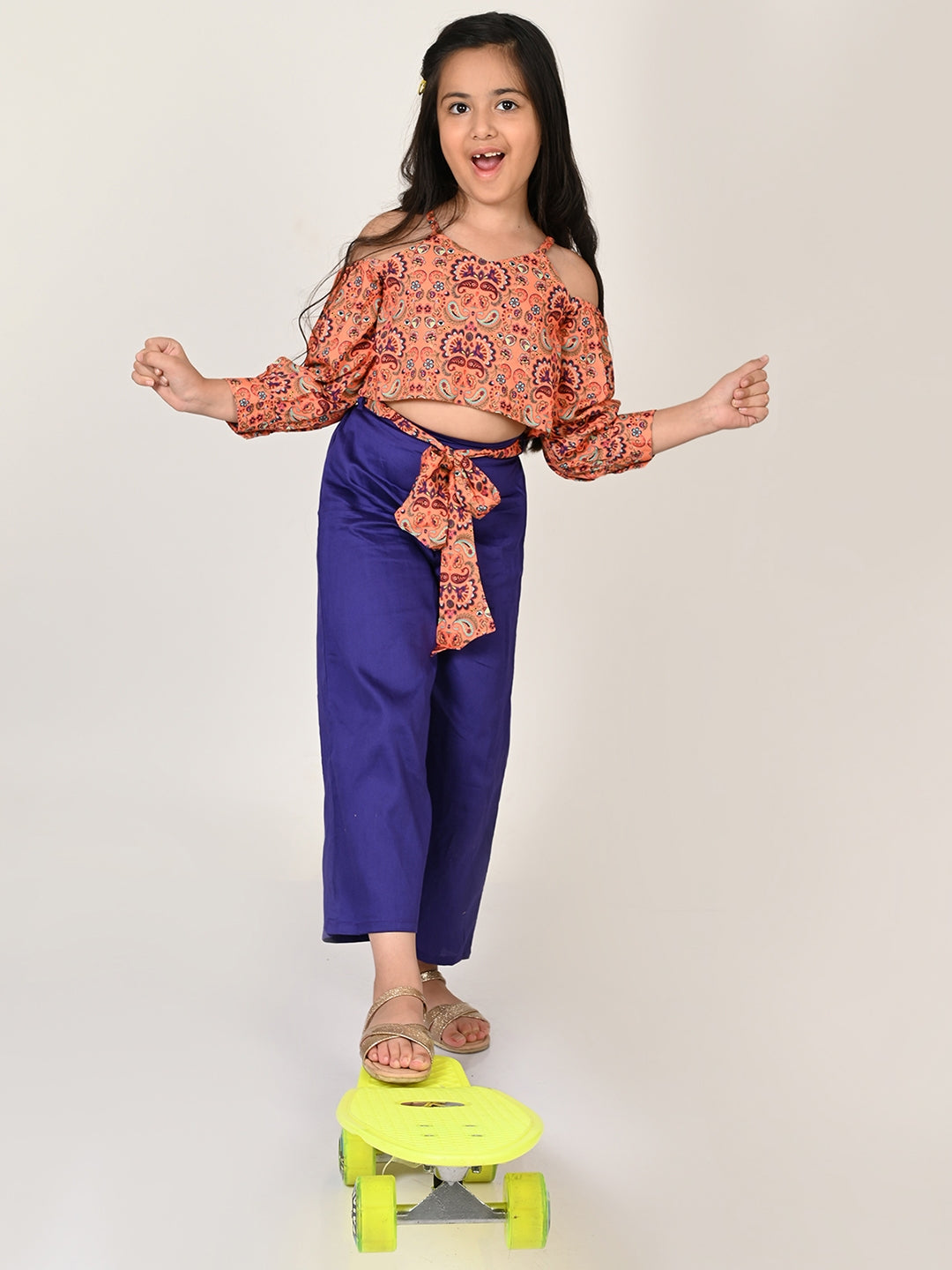 Sassy Boho Girls Orange crop Top with palazzo set from the sibling Collection