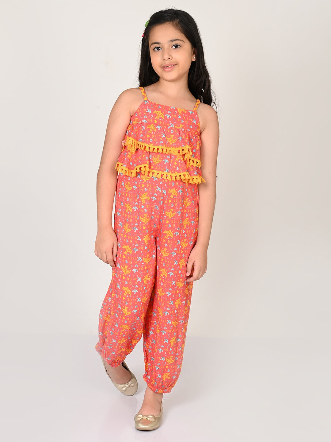 Sassy Boho Girls Orange Tiered jumpsuit from the sibling collection