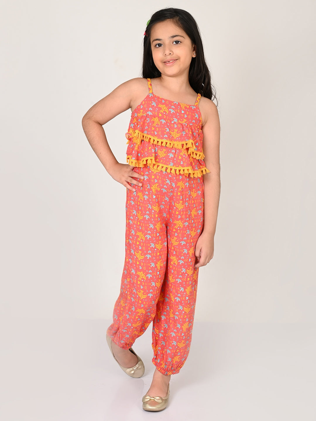 Sassy Boho Girls Orange Tiered jumpsuit from the sibling collection
