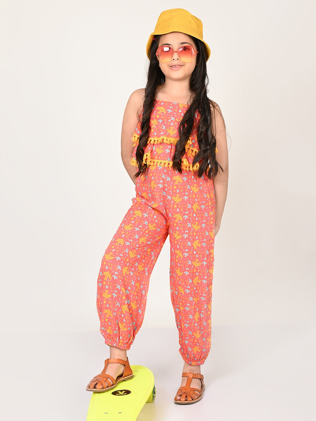 Sassy Boho Girls Orange Tiered jumpsuit from the sibling collection