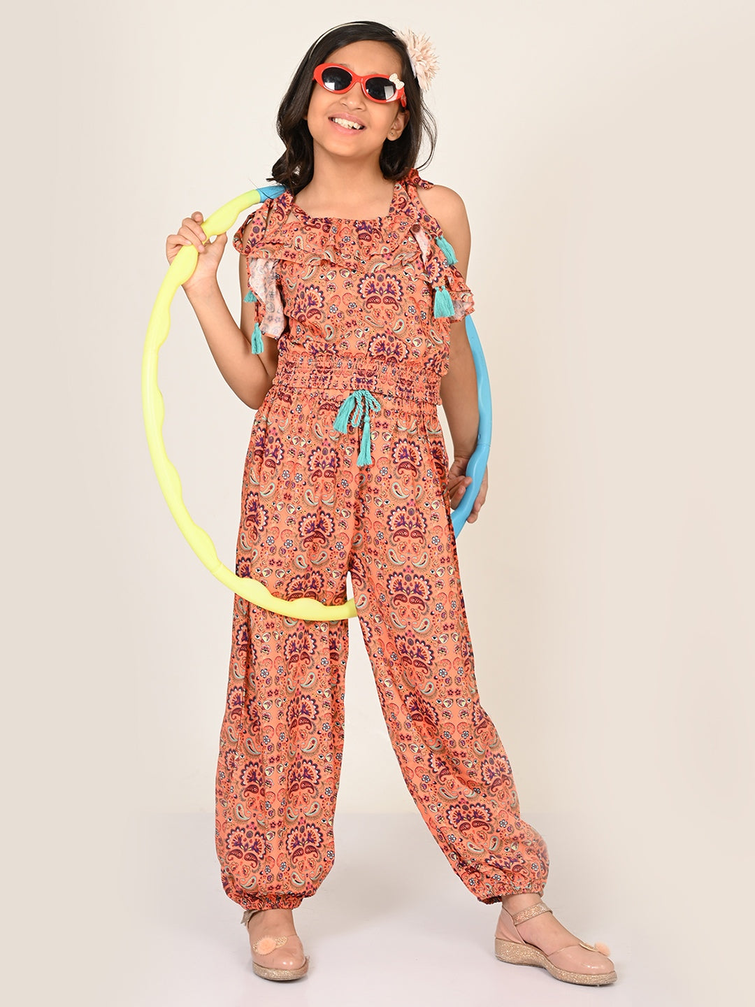 Sassy Boho Girls Orange crop Top with Joggers set from the sibling Collection