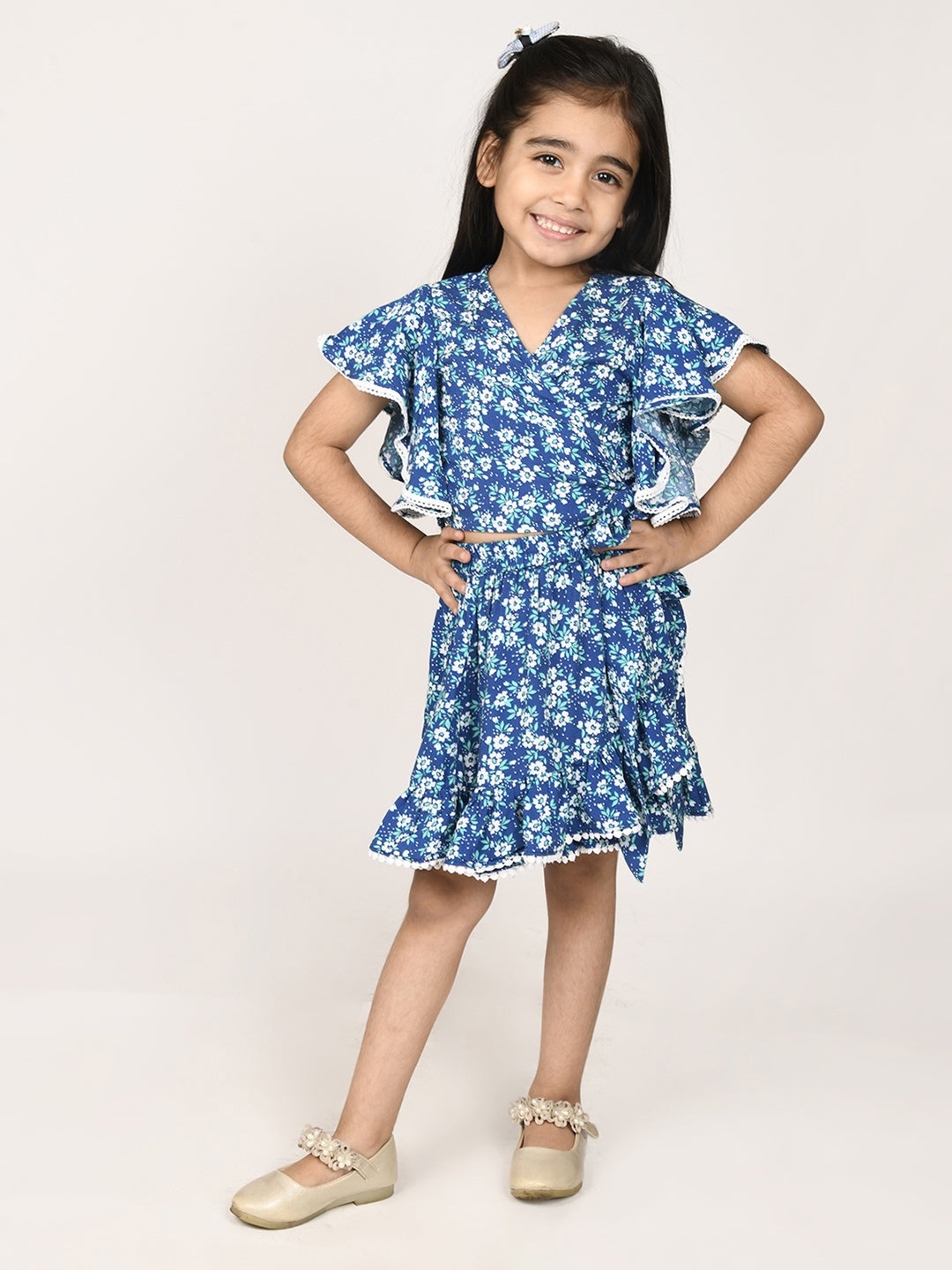 Sassy Boho Girls Blue crop Top with Skirt set from the sibling Collection