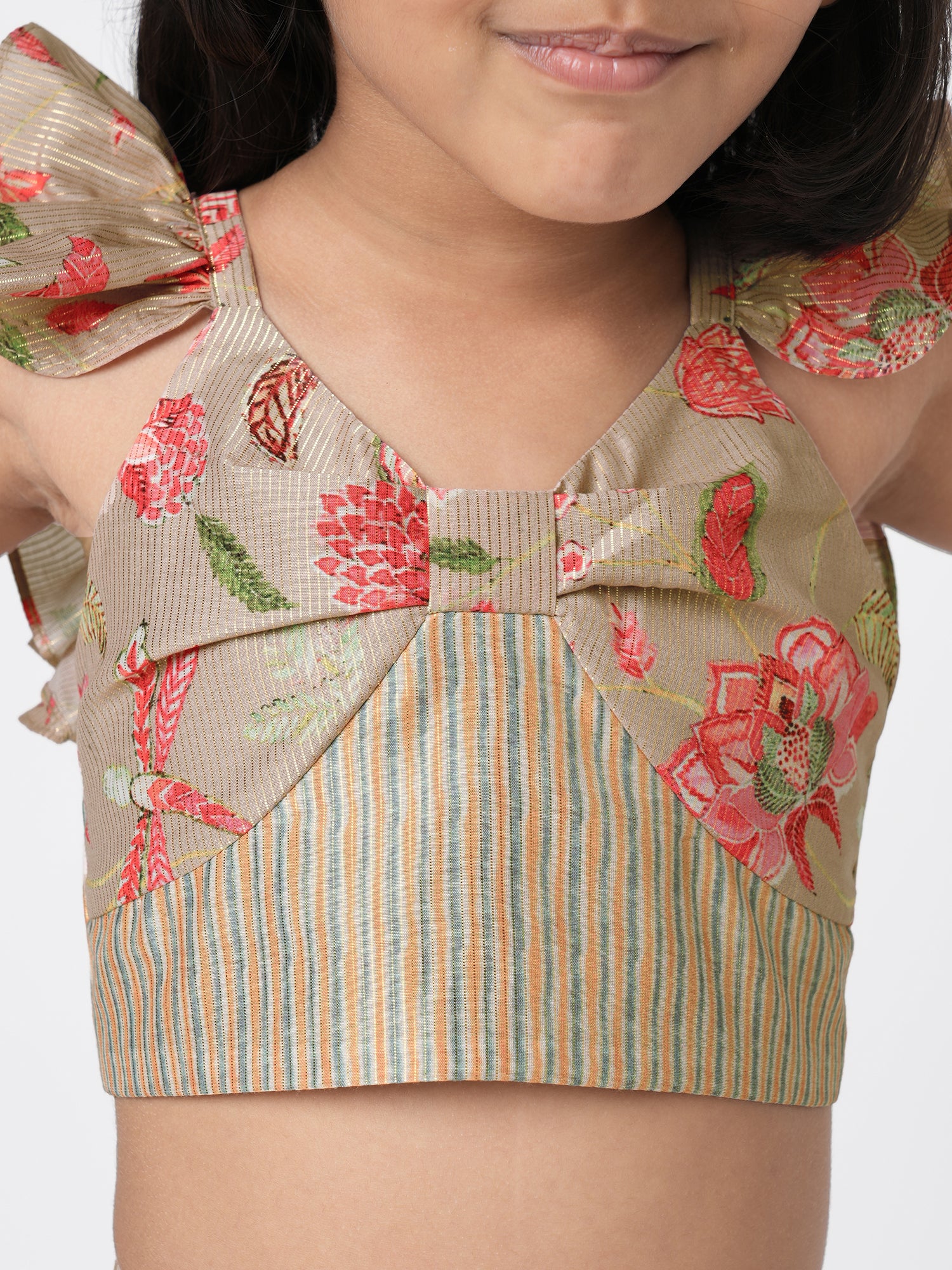 Golden Weaves Beige Crop Top with Dhoti Girls Co-ordinate set