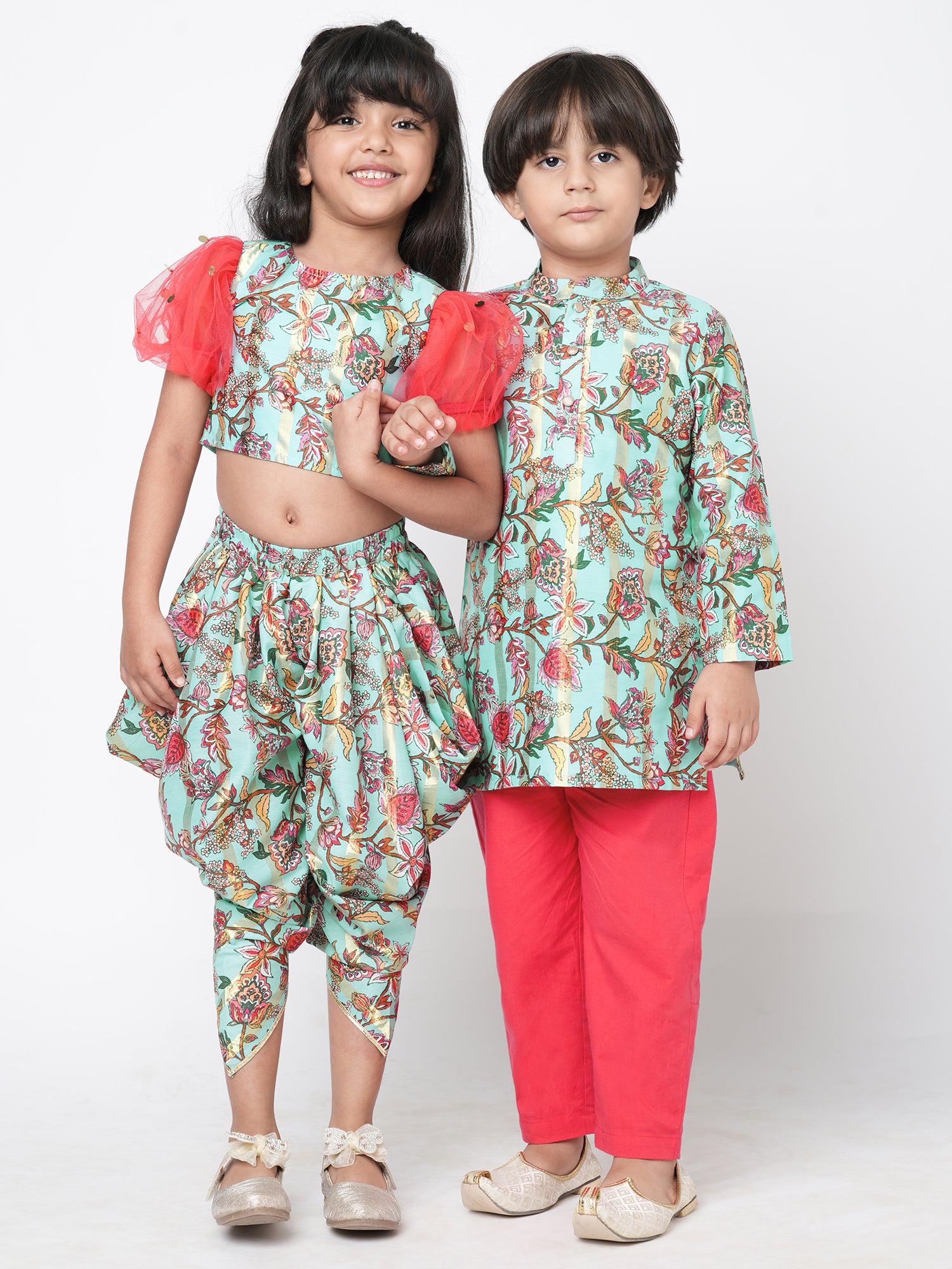 Golden Weaves Blue Crop Top with Dhoti Girls Co-ordinate set