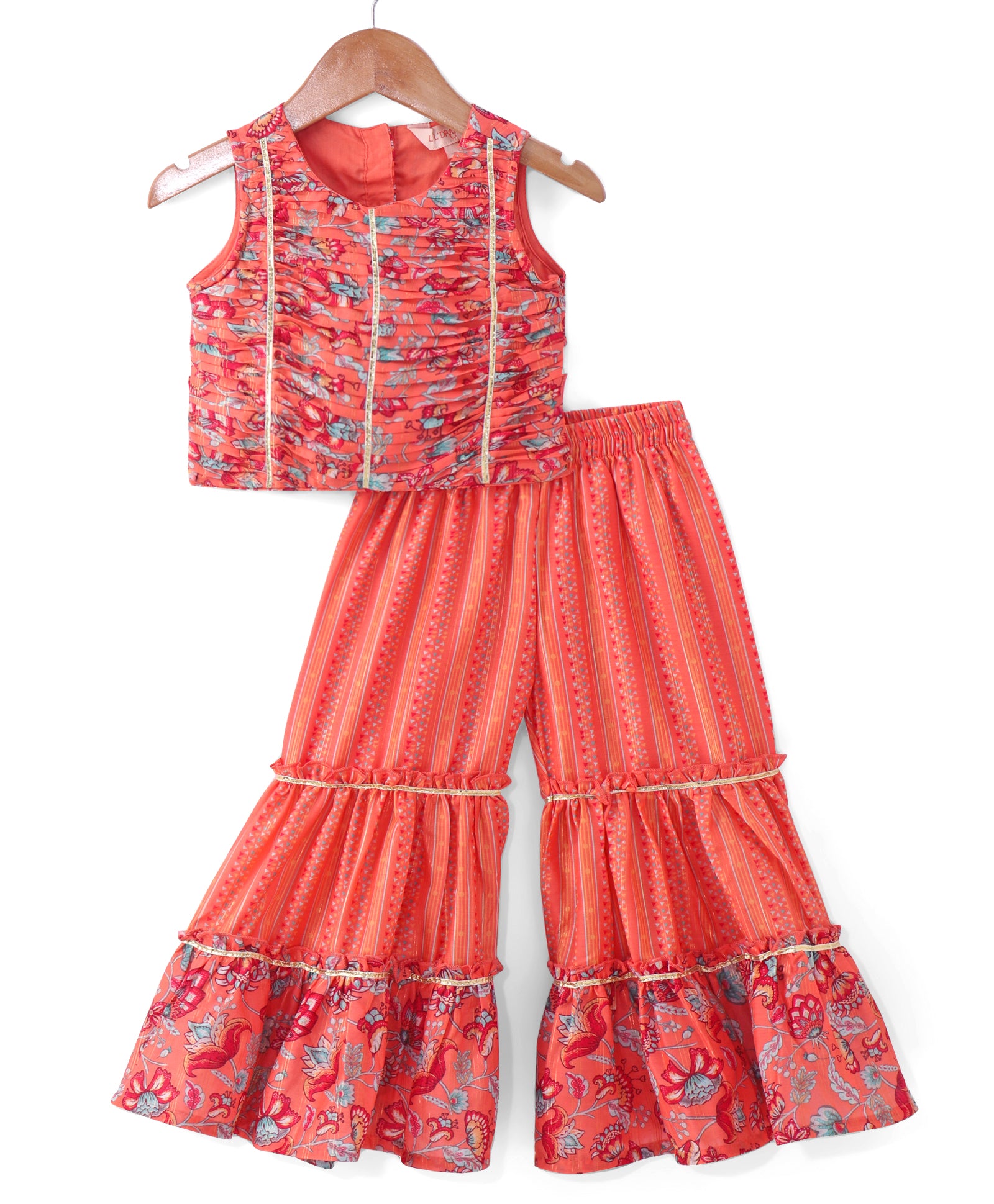 Golden Weaves Orange Crop Top with Palazzo Girls Co-ordinate set