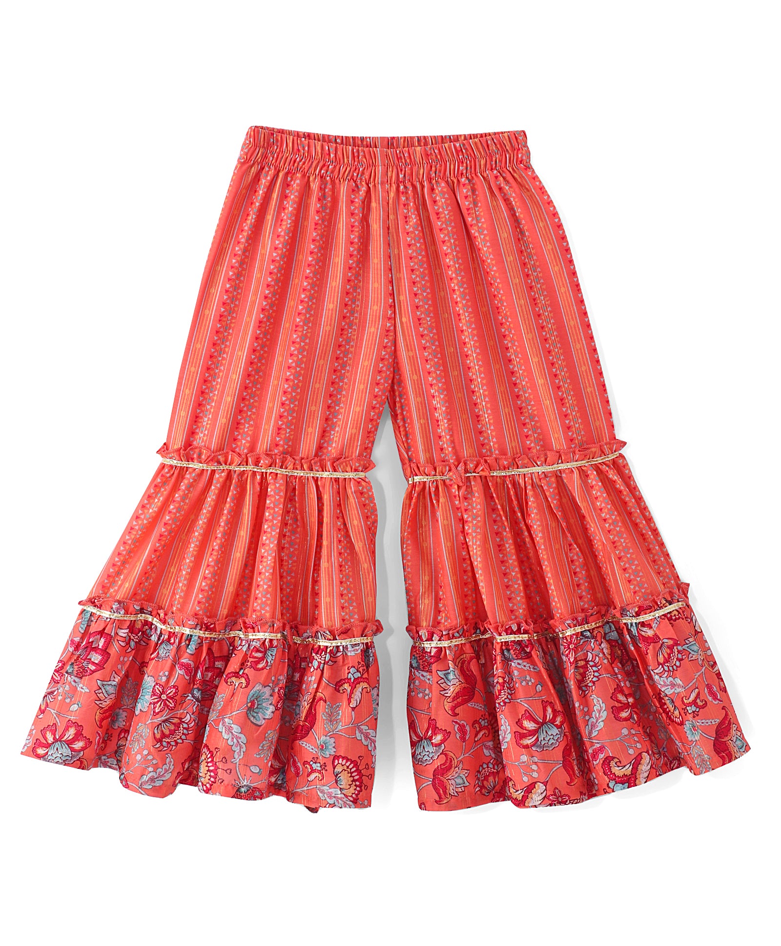 Golden Weaves Orange Crop Top with Palazzo Girls Co-ordinate set