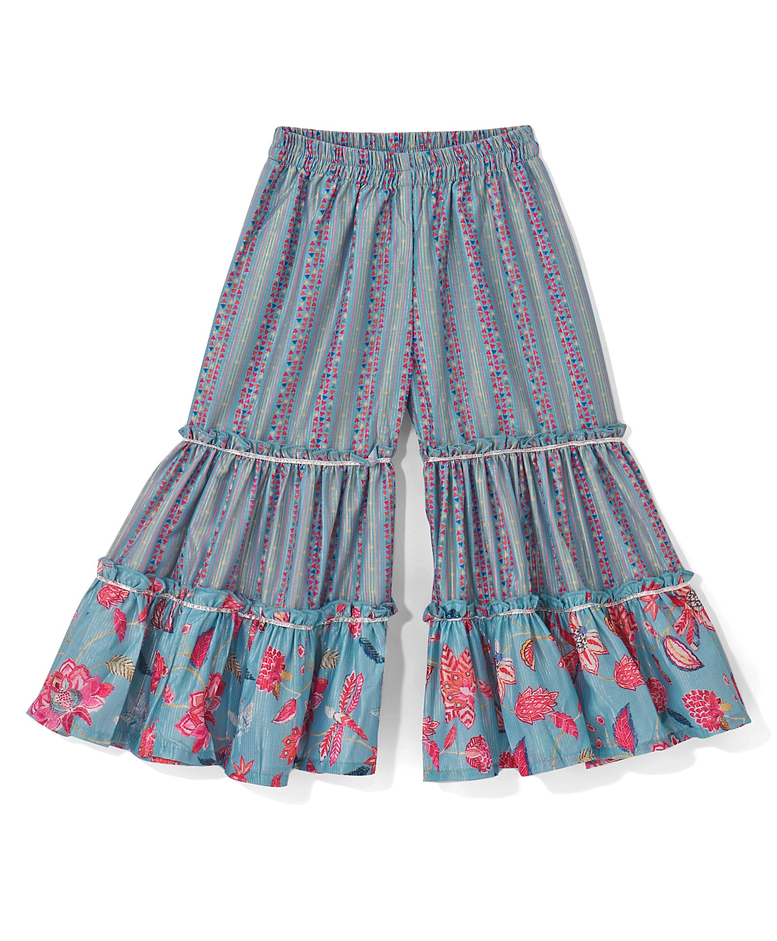 Golden Weaves Blue Crop Top with Palazzo Girls Co-ordinate set
