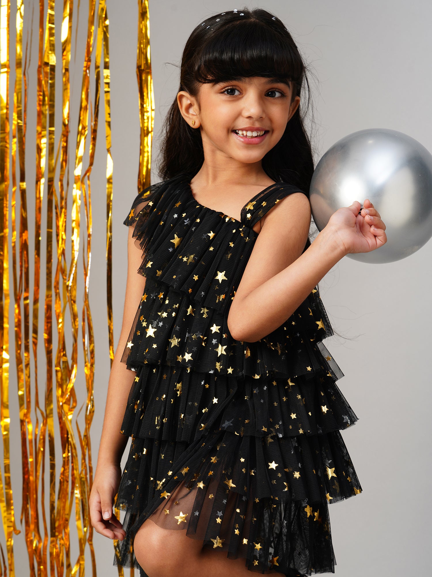 Glam Up Girls Black Tiered Shimmer Party Dress