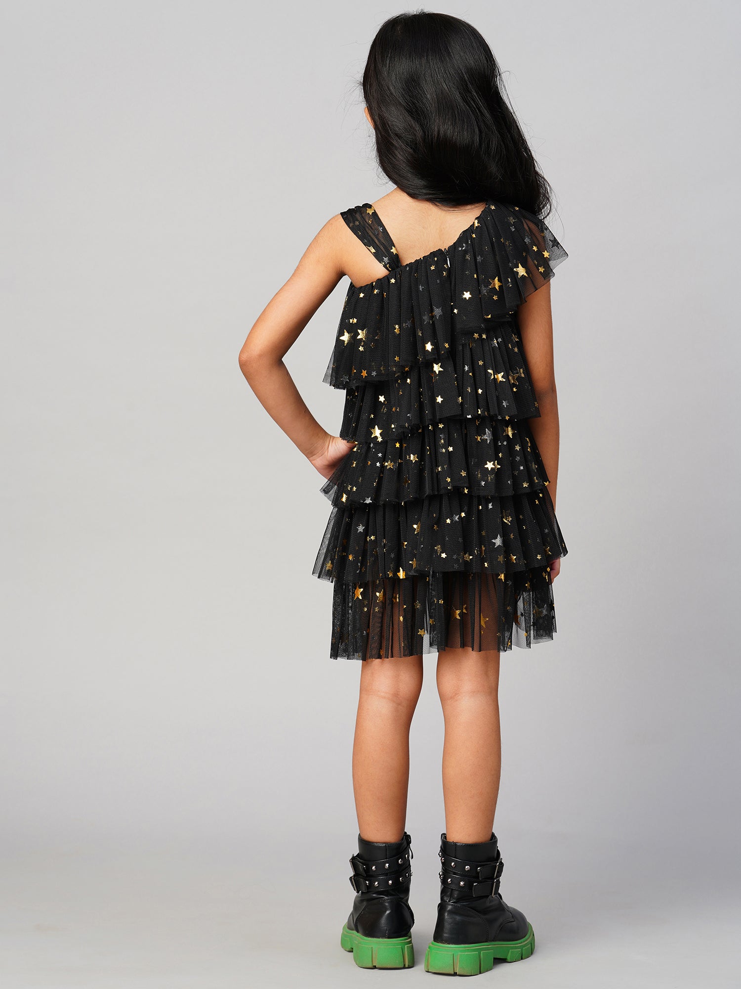 Glam Up Girls Black Tiered Shimmer Party Dress