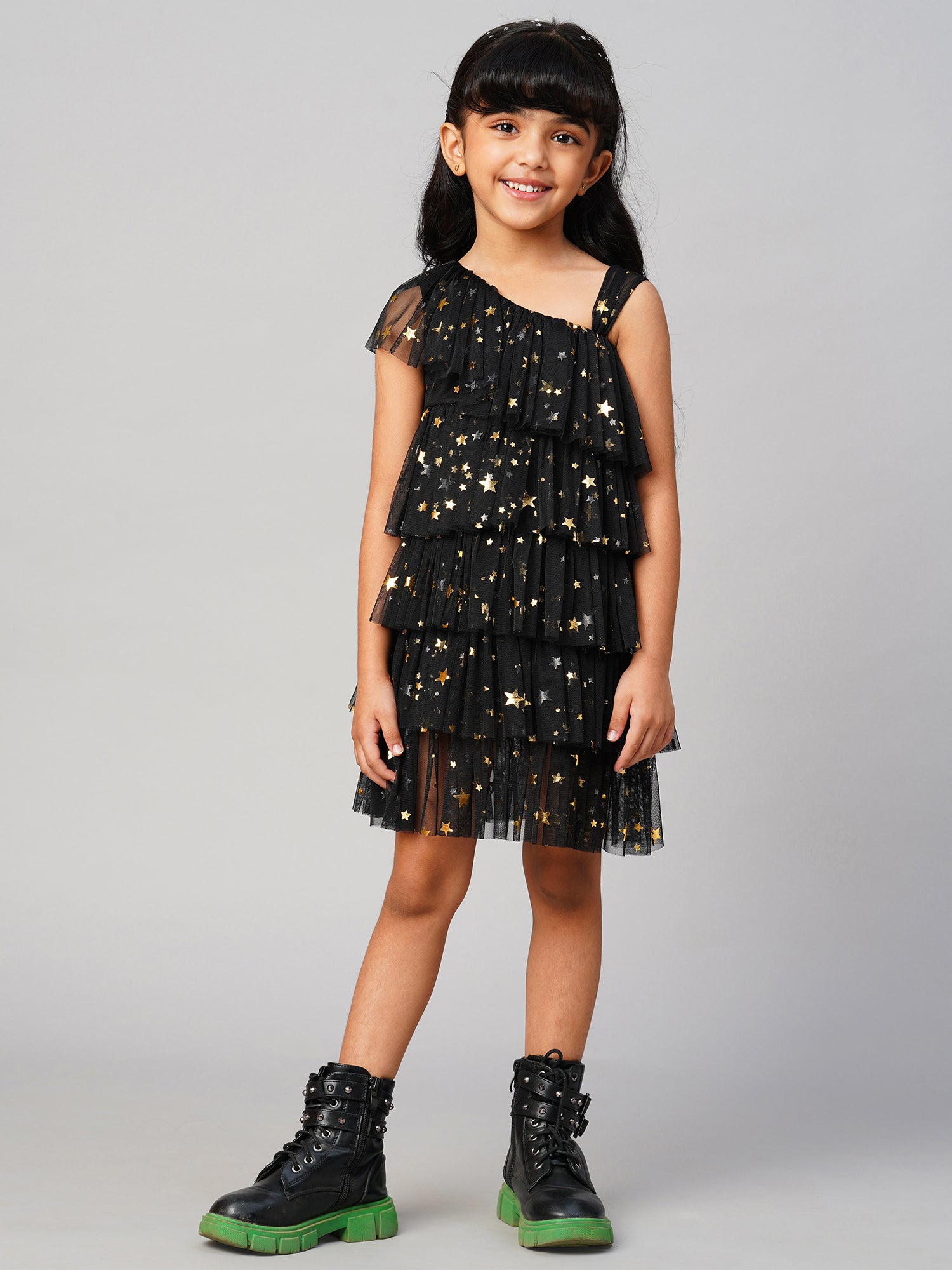 Glam Up Girls Black Tiered Shimmer Party Dress