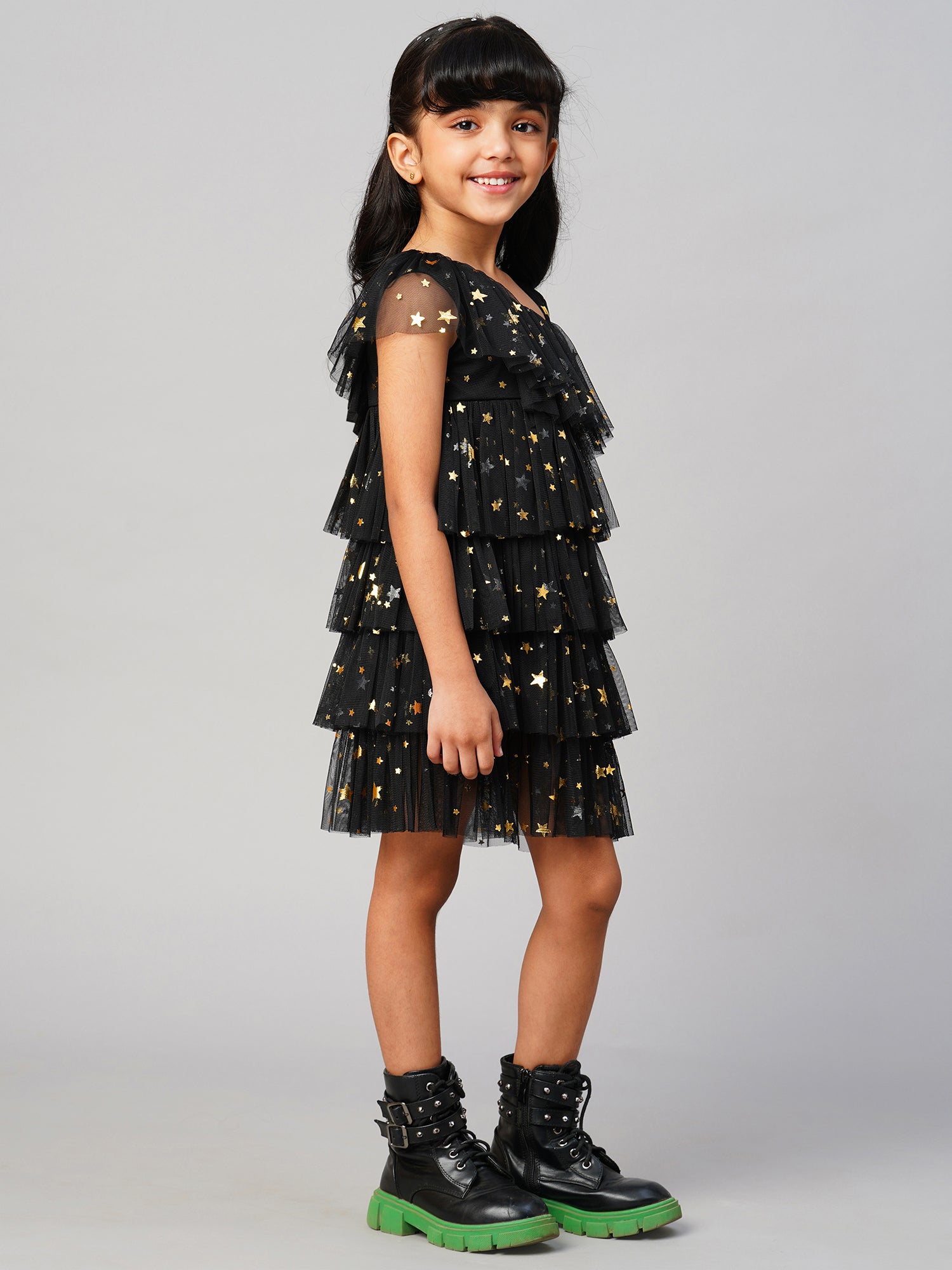 Glam Up Girls Black Tiered Shimmer Party Dress