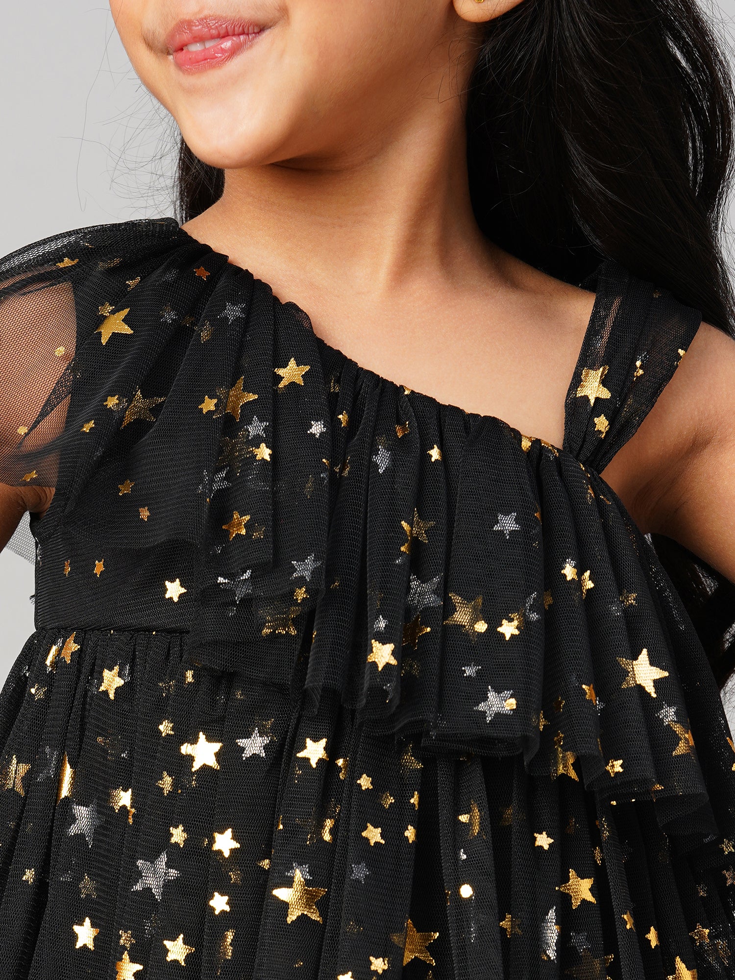 Glam Up Girls Black Tiered Shimmer Party Dress