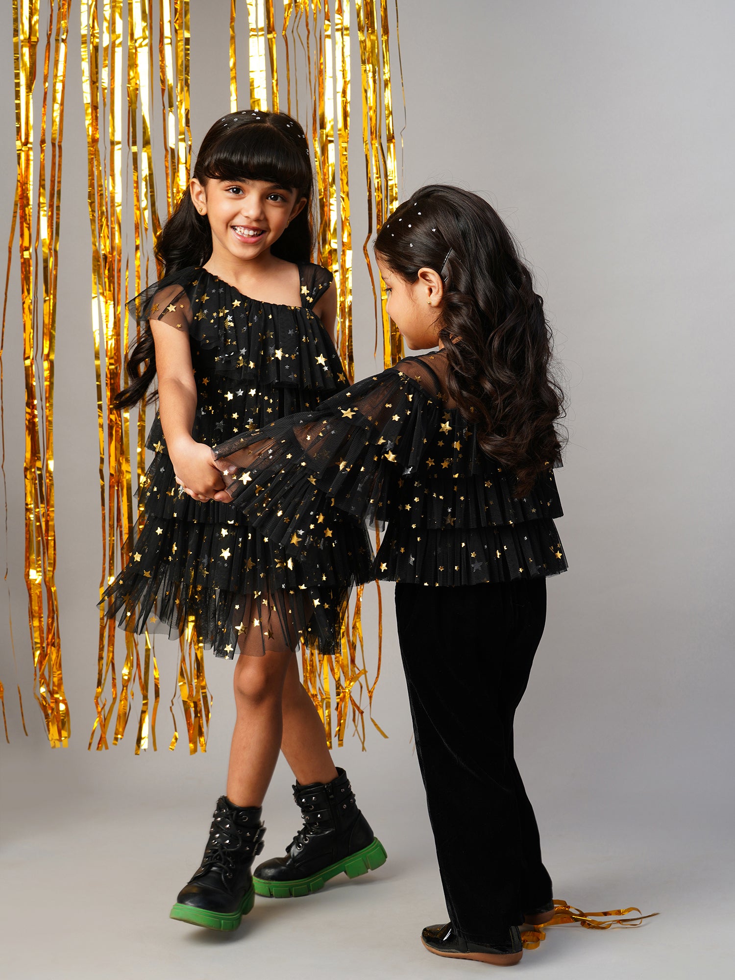 Glam Up Girls Black Tiered Shimmer Party Dress