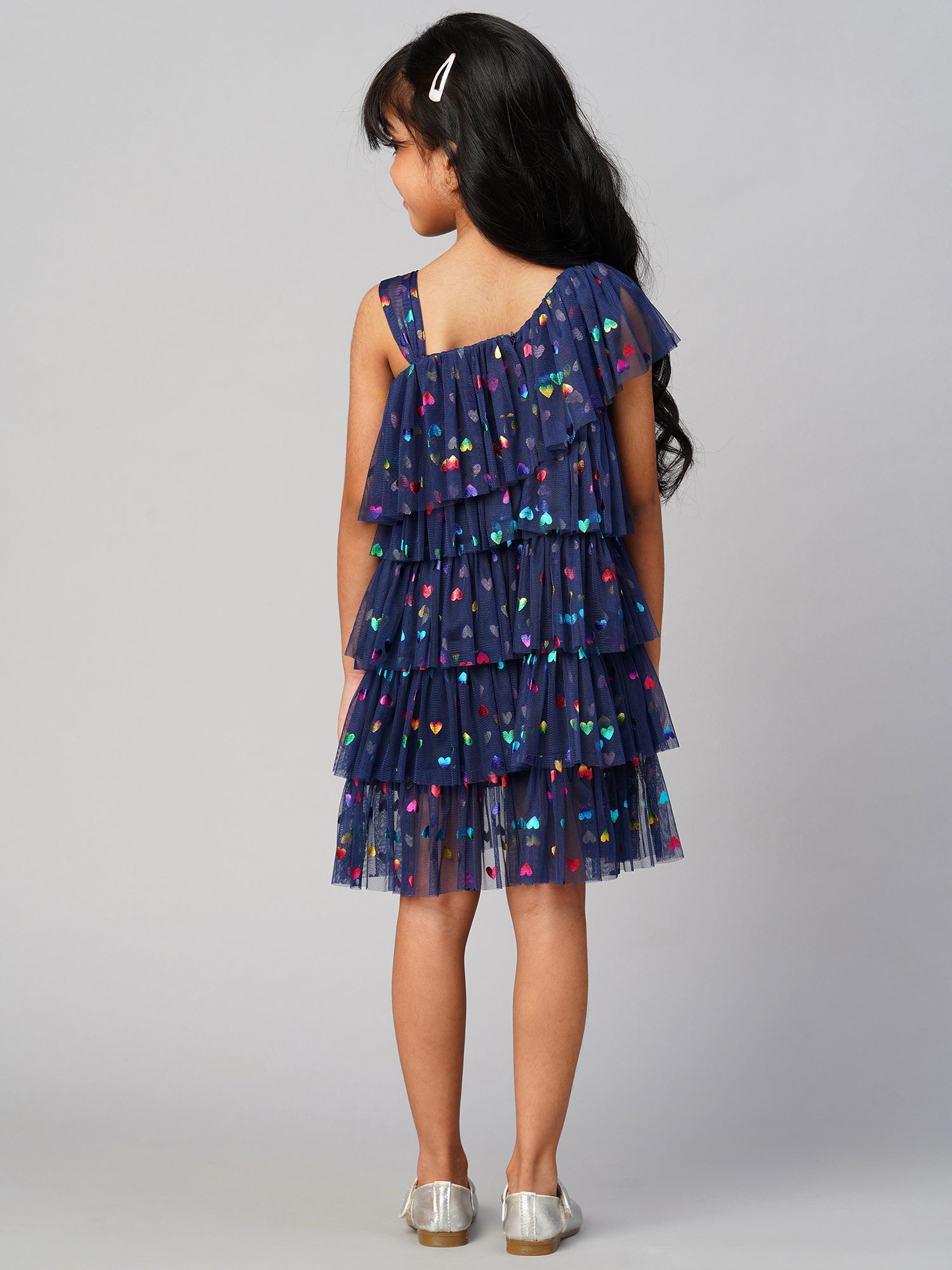 Glam Up Girls Navy Tiered Shimmer Party Dress