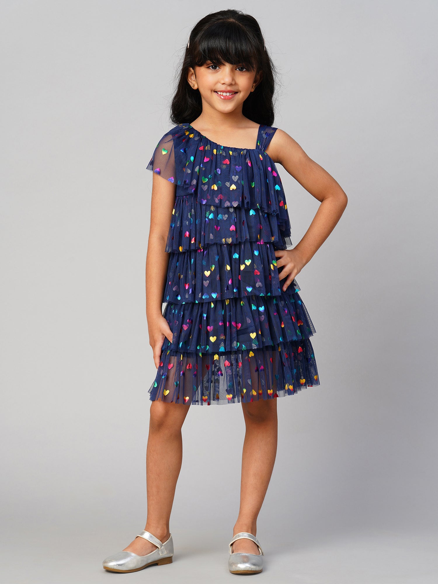 Glam Up Girls Navy Tiered Shimmer Party Dress