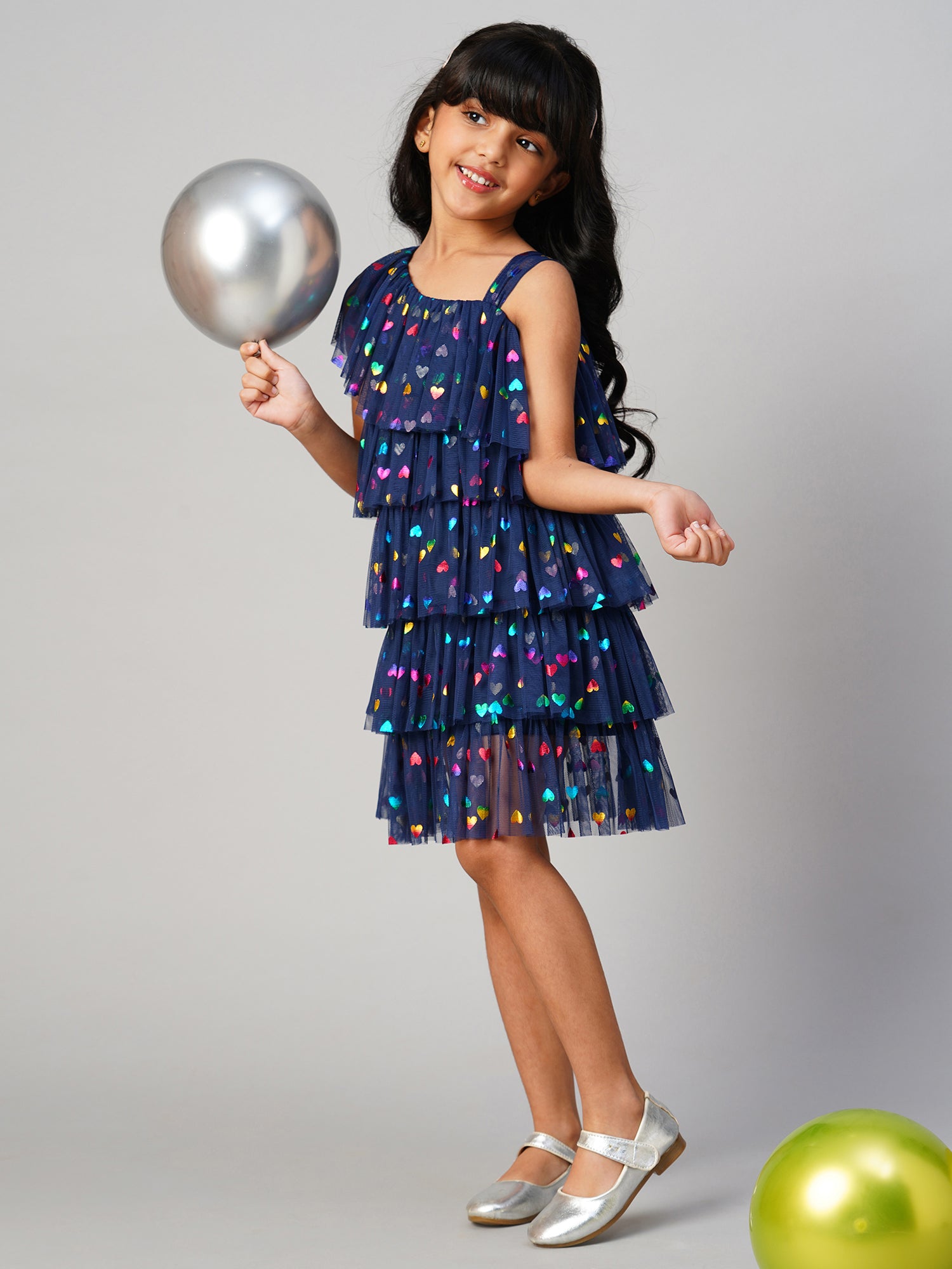 Glam Up Girls Navy Tiered Shimmer Party Dress