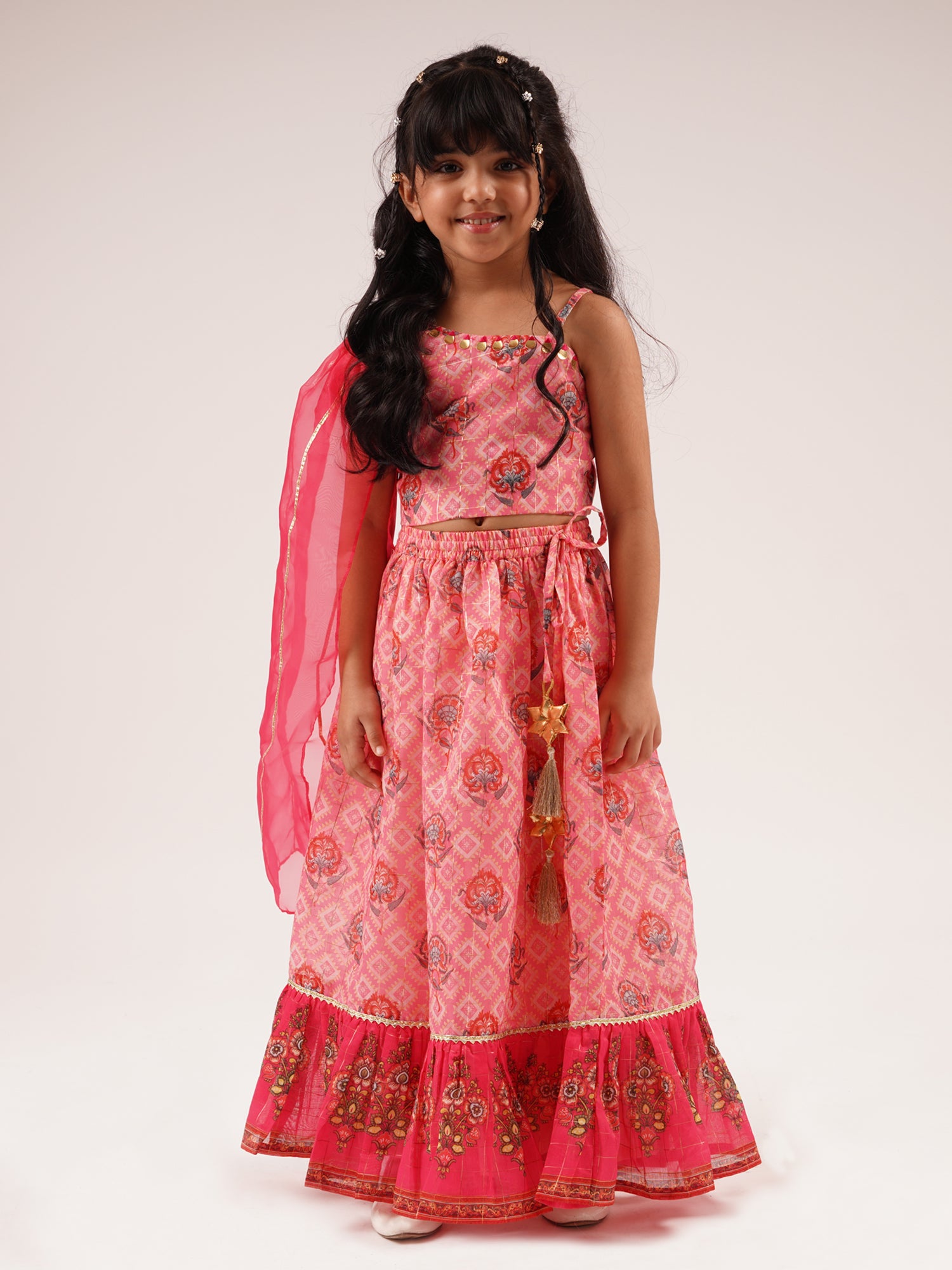 Raangoli Girls Pink Embroidered Lehanga Choli Set