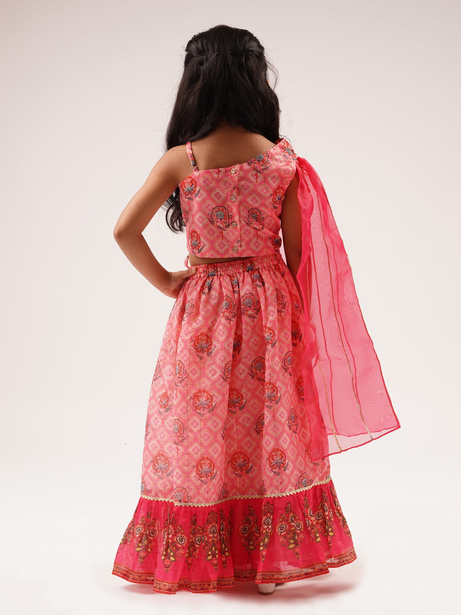 Raangoli Girls Pink Embroidered Lehanga Choli Set