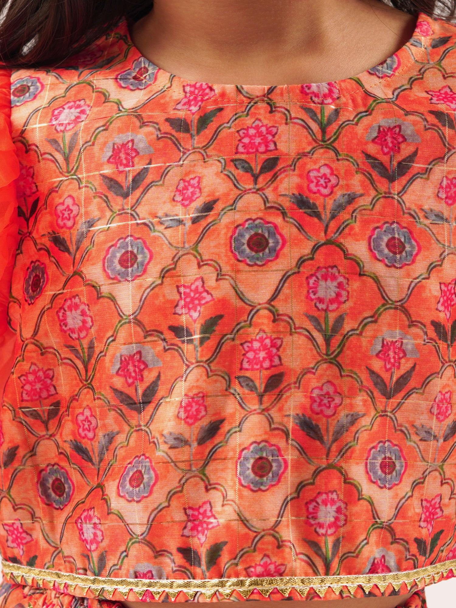 Raangoli Girls Orange Lehanga Choli Set
